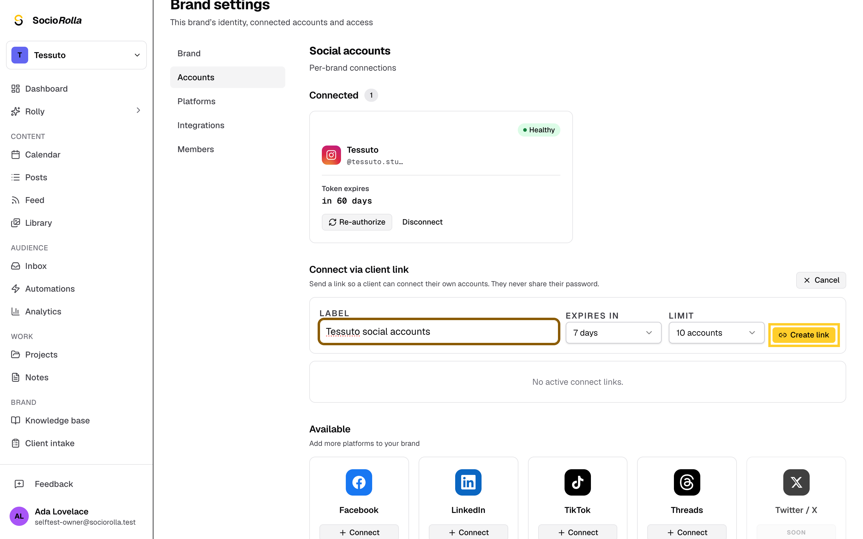 Step 4: Create the link, copy it and send it to your client.