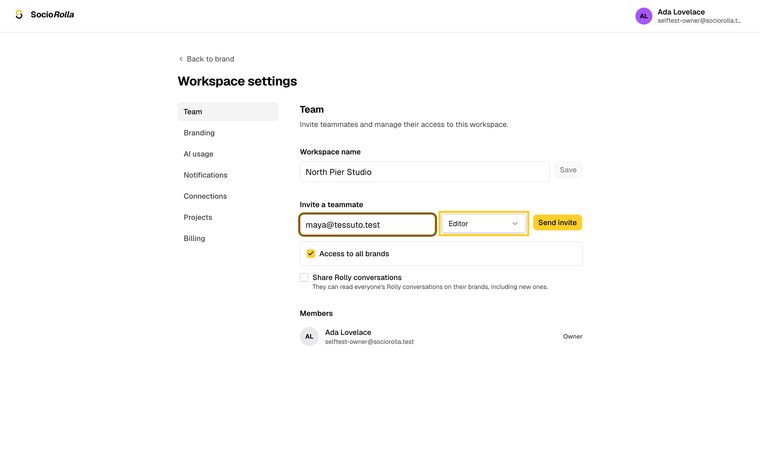 Step 4: Pick a role. Editors create and schedule posts on the brands you give them.