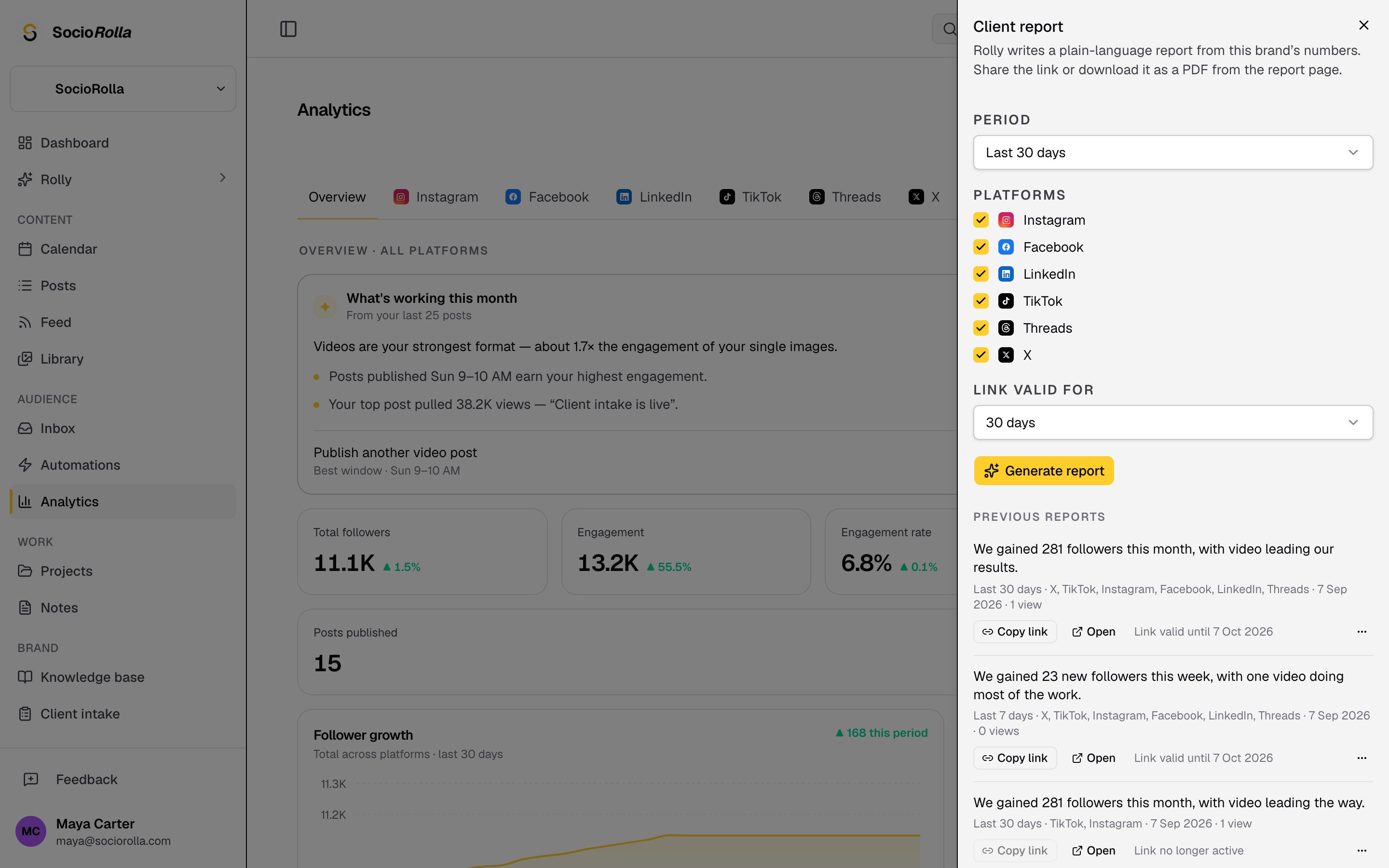 A client report, written from the brand’s numbers and shared as a link.