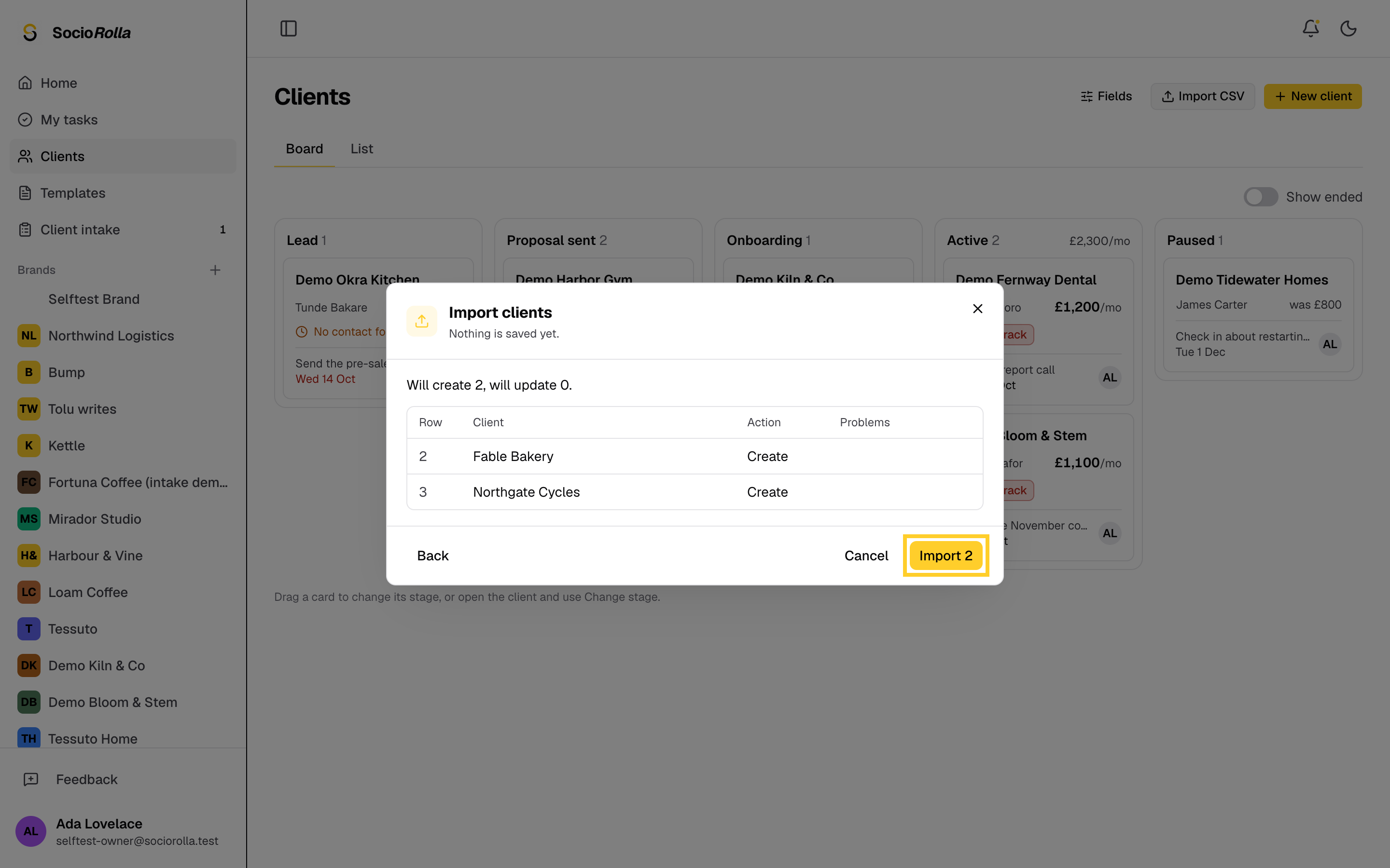 Step 16: Click Import to add the clients.
