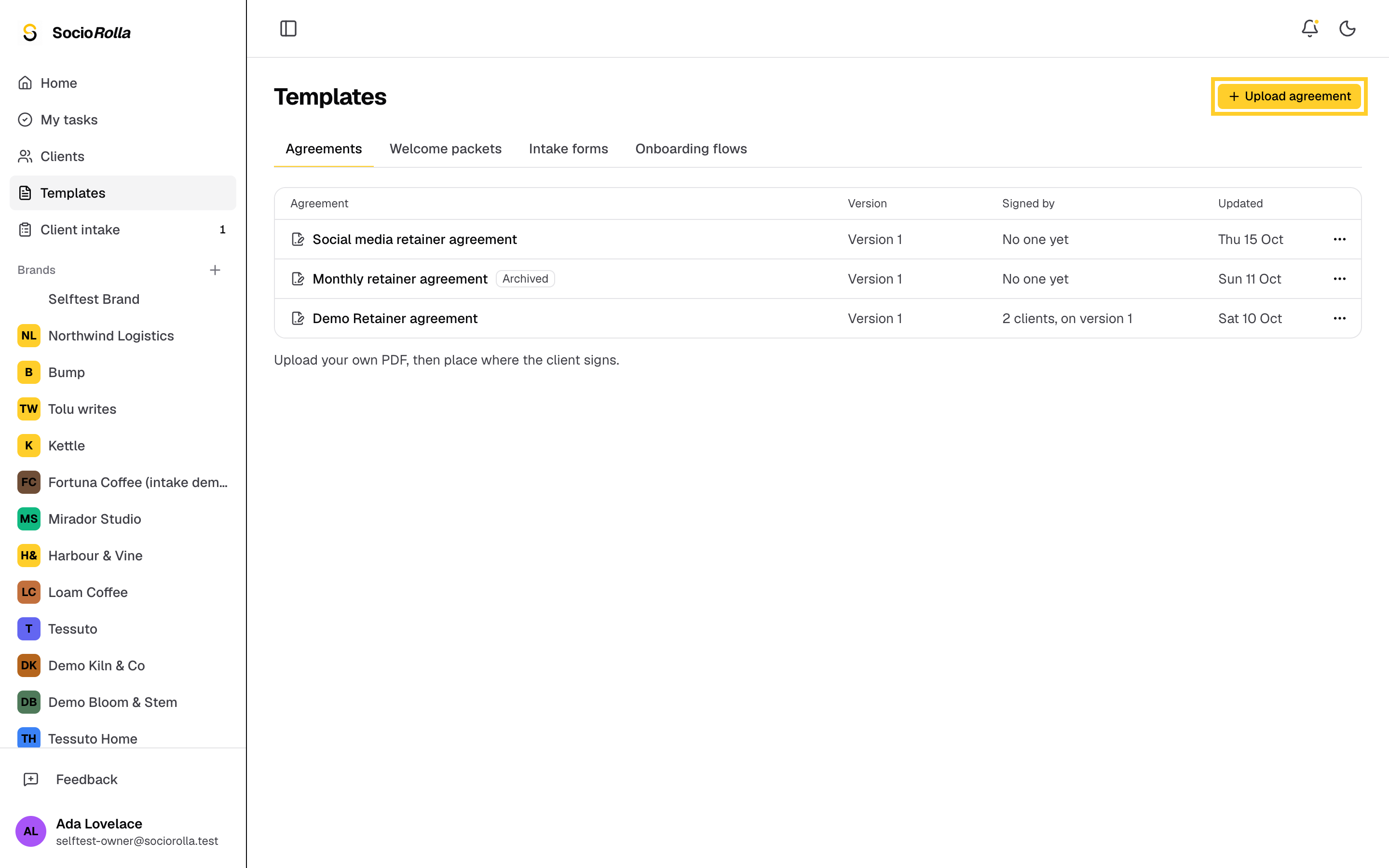 Step 2: Click Upload agreement and pick your contract as a PDF.