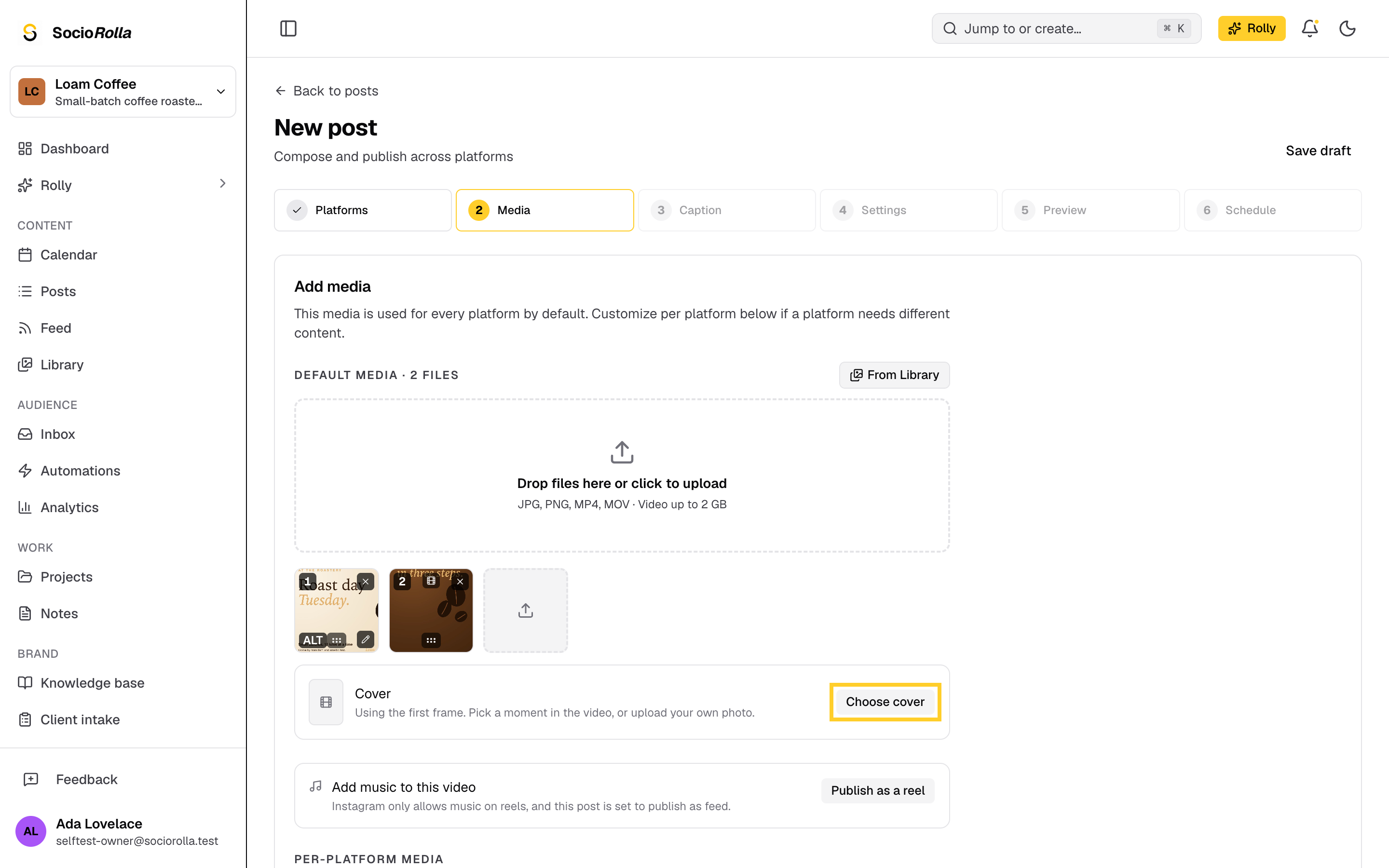 Step 6: For a video, click Choose cover.