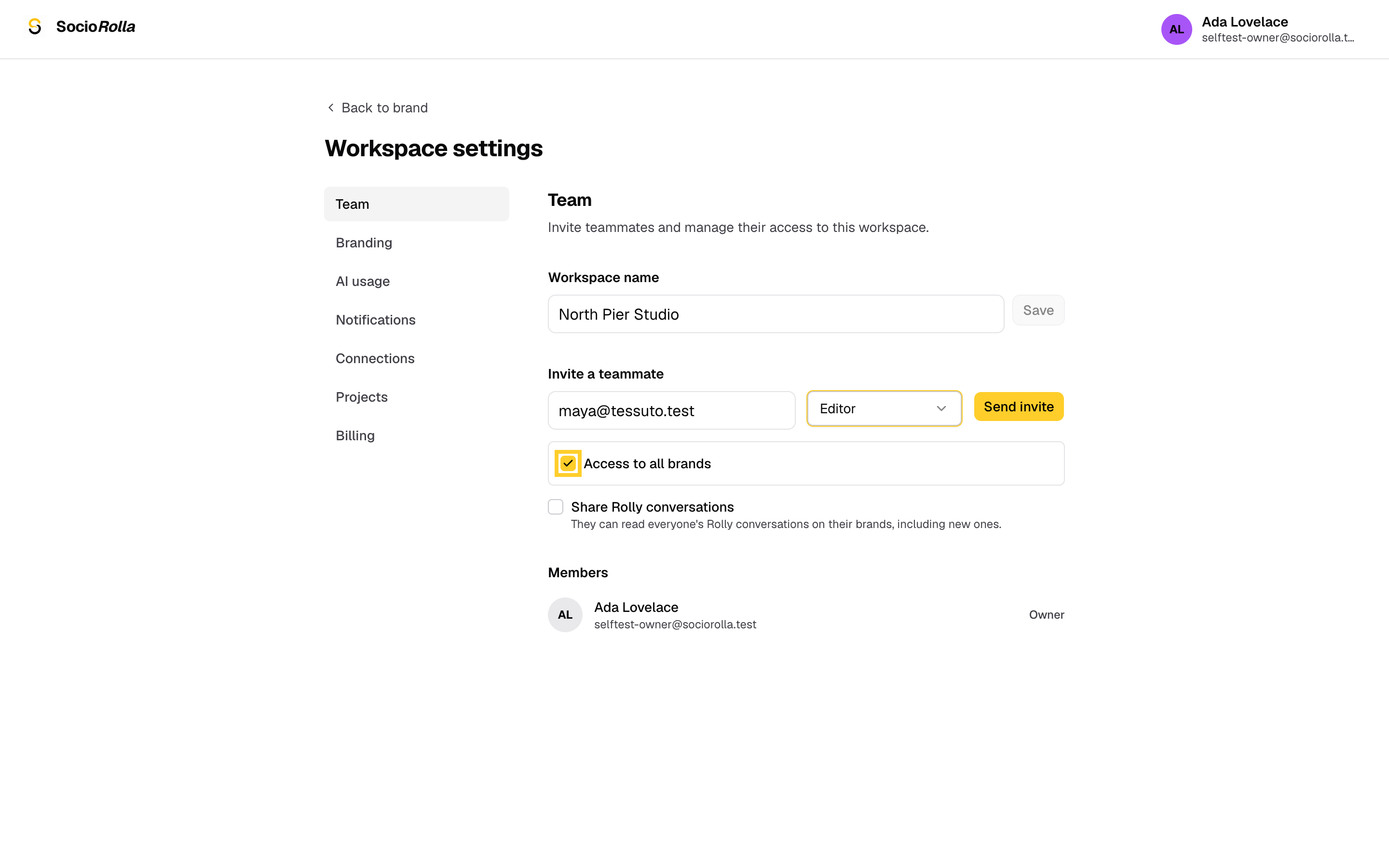 Step 5: Untick Access to all brands to choose which brands they see.