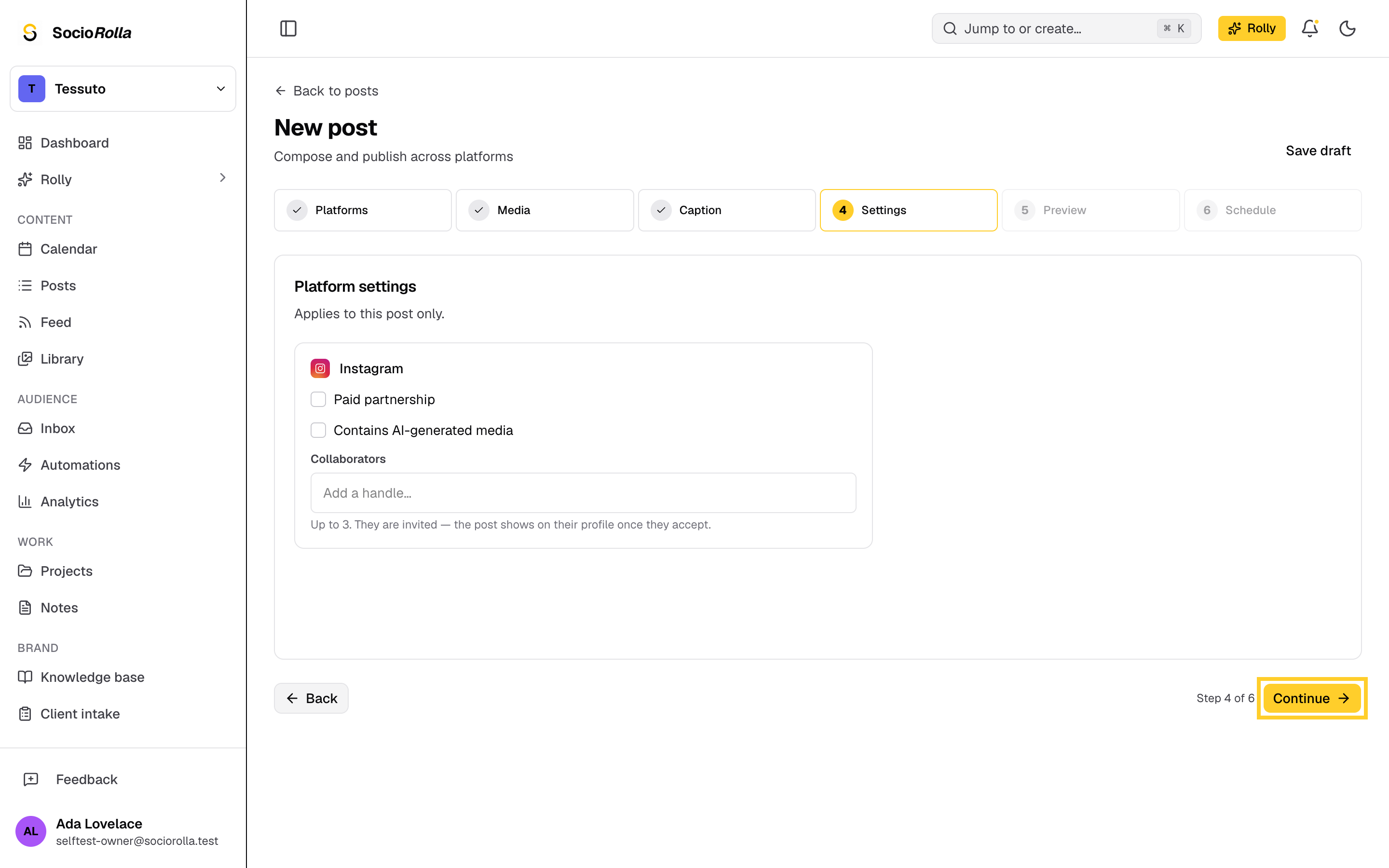 Step 5: Check the post settings for each platform and continue.