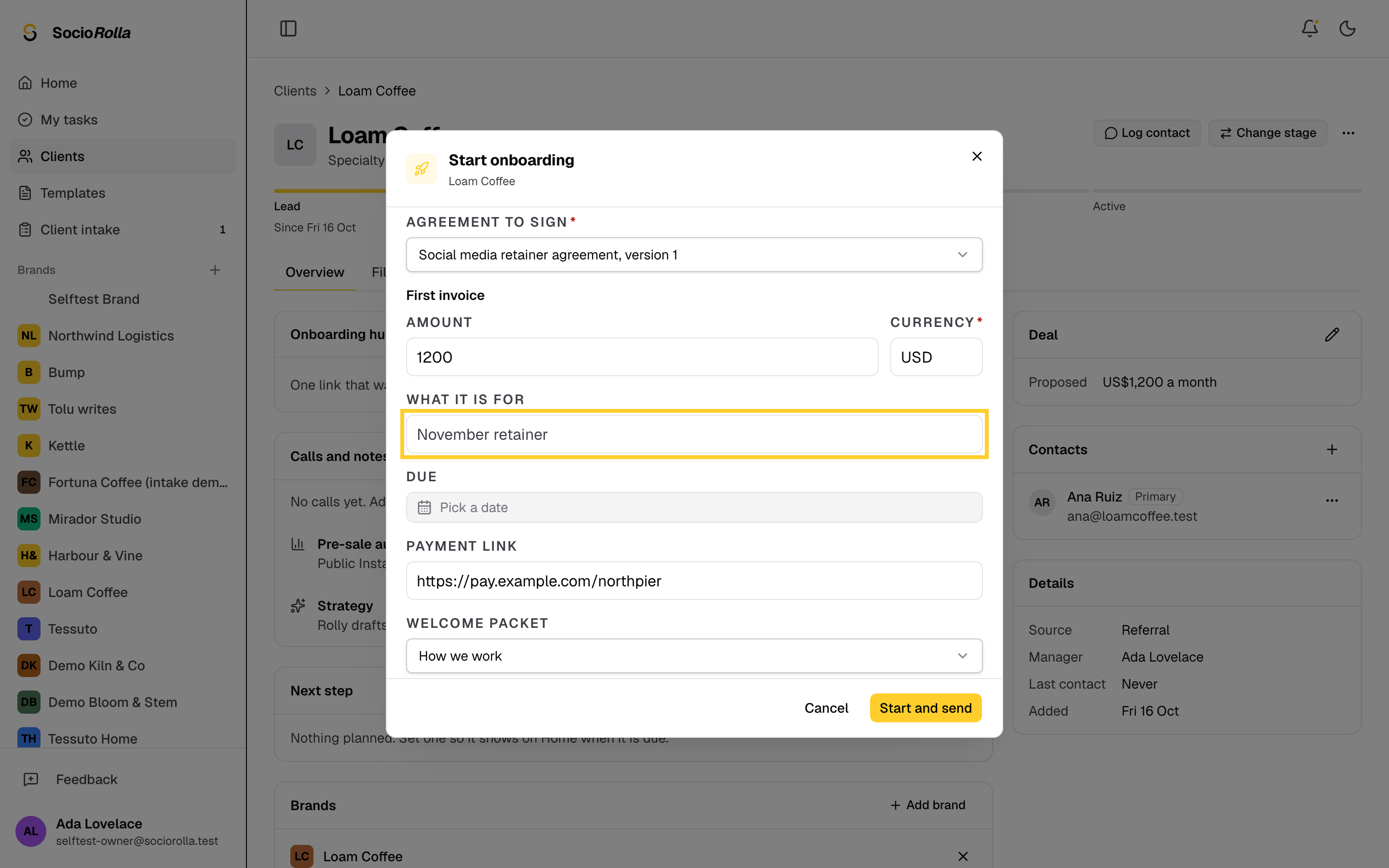 Step 6: The amount comes from the deal and the payment link from the flow.