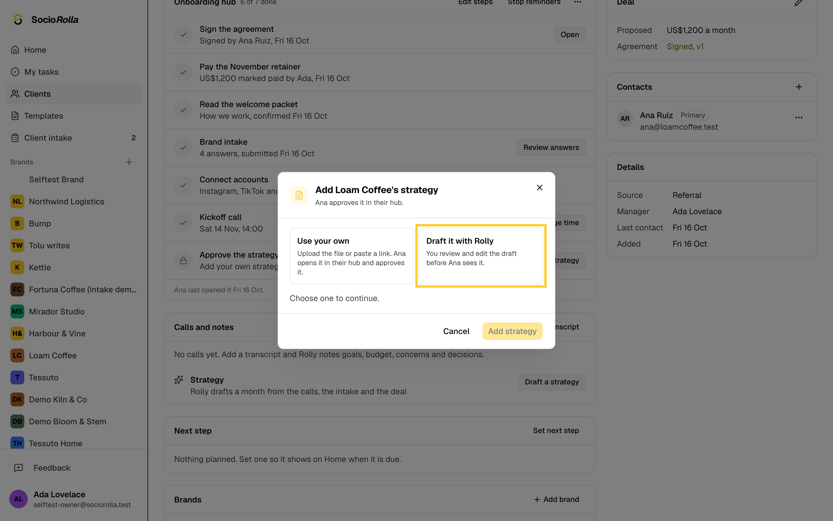 Step 3: Choose Draft it with Rolly. You can still send your own file or link instead.