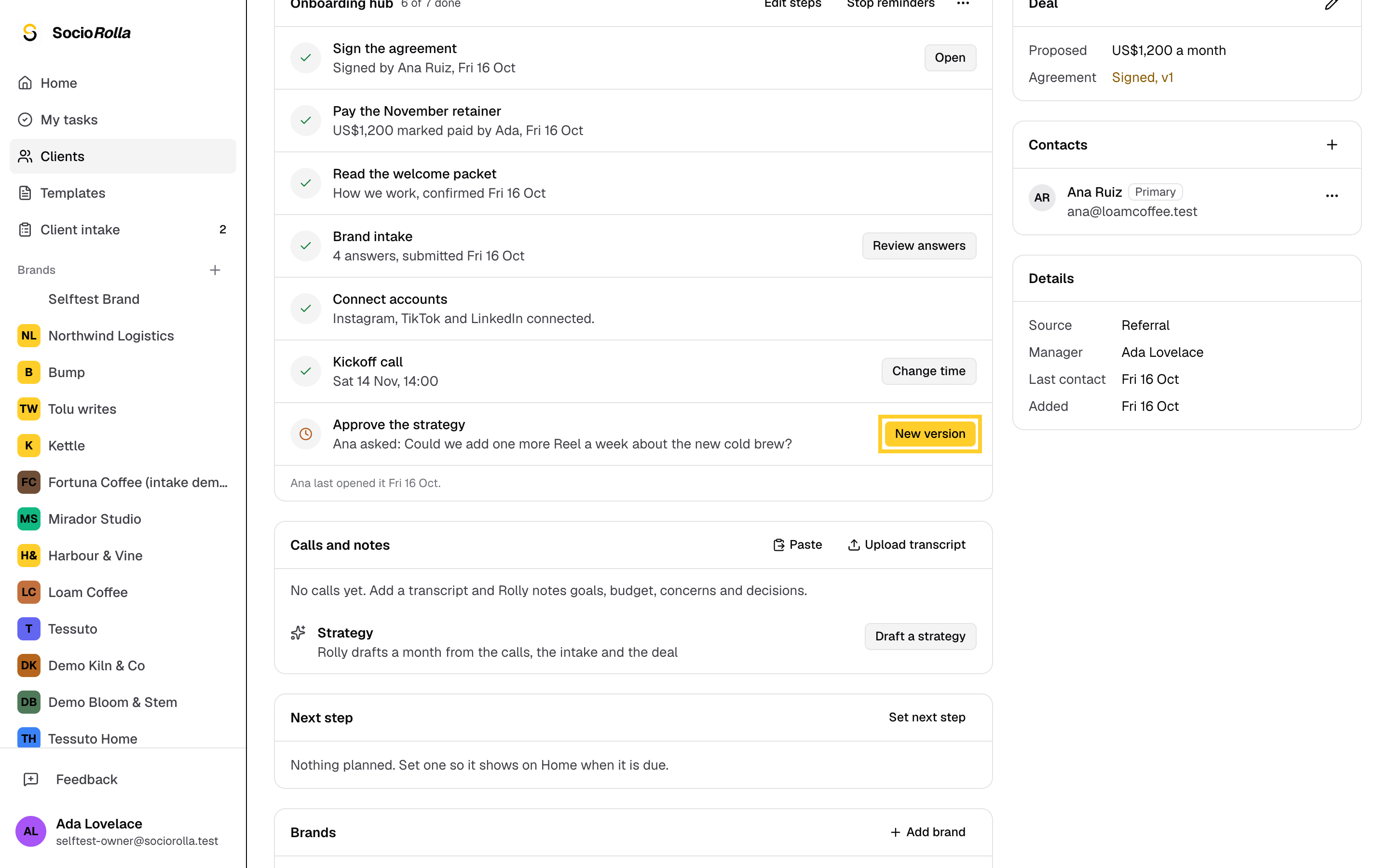 Step 7: Click New version to send an updated strategy.
