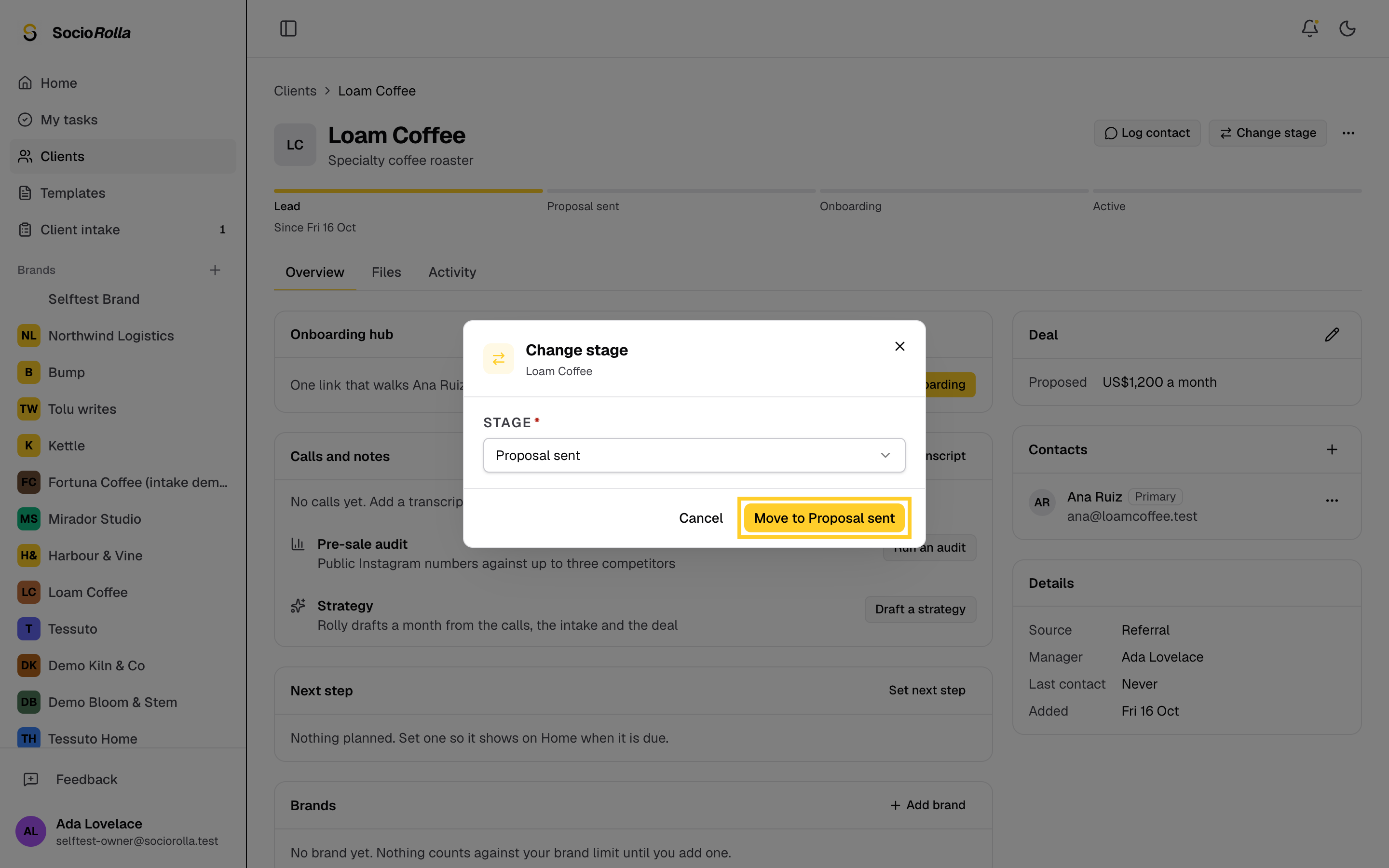 Step 10: Confirm the move, and the bar along the top follows the client.