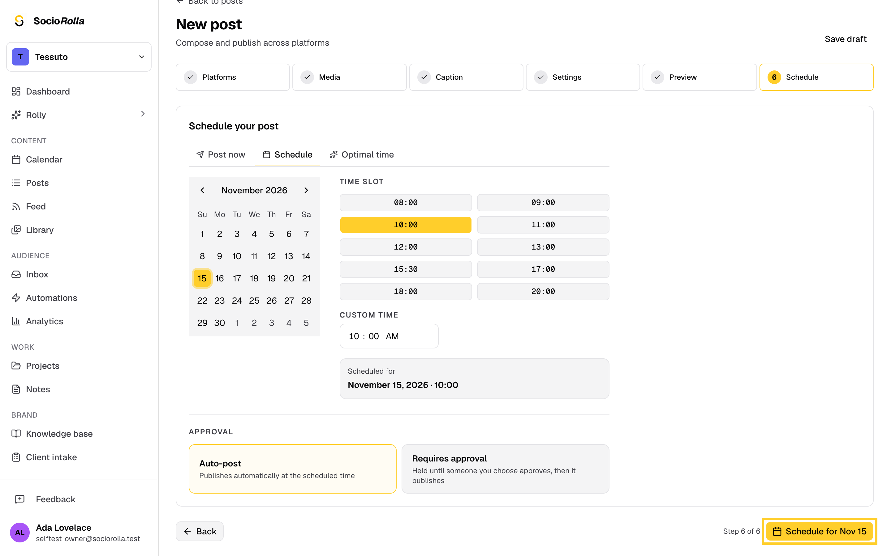 Step 8: Click the Schedule button, and the post waits until that time.