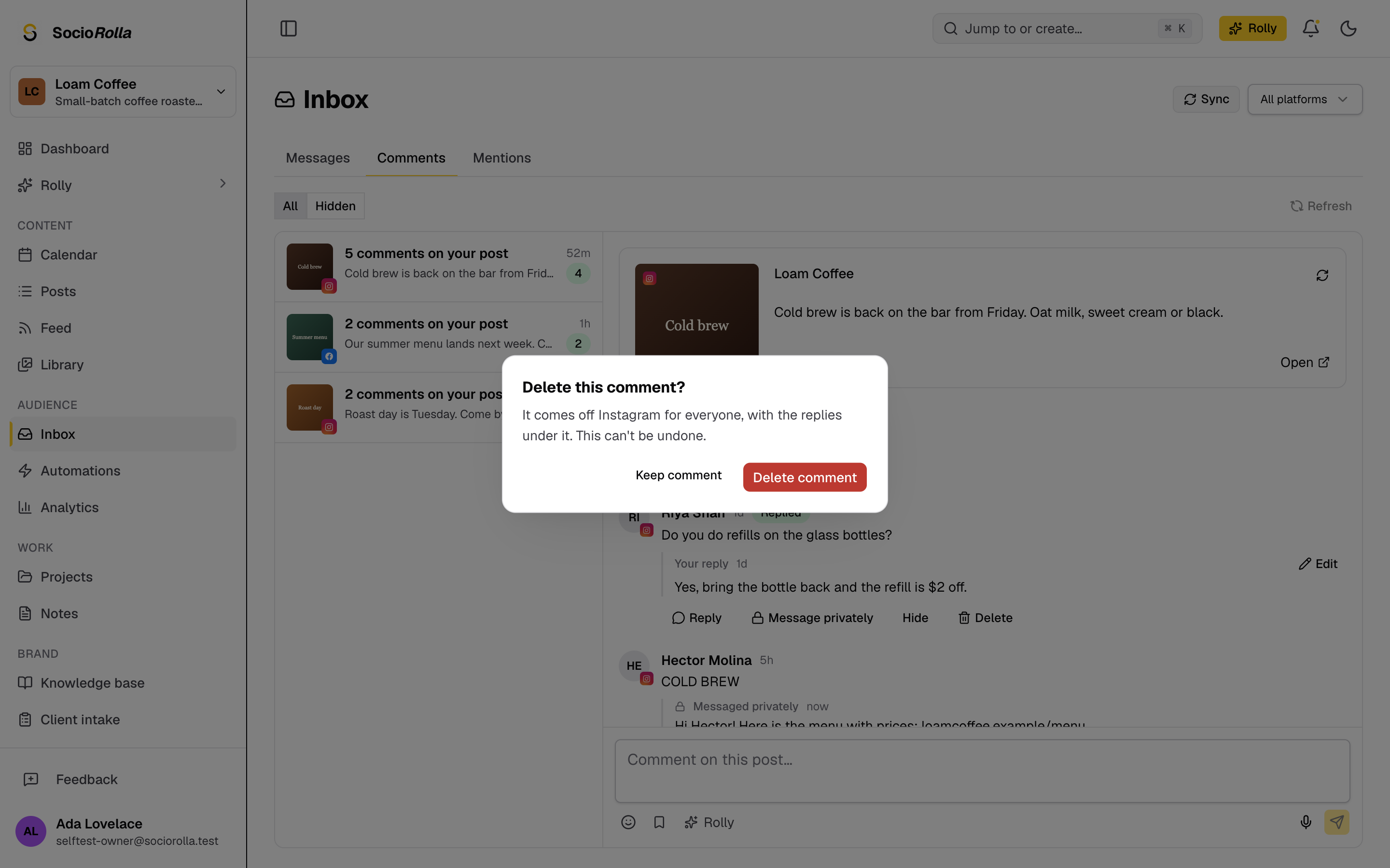 Step 7: Delete a comment you don't want.