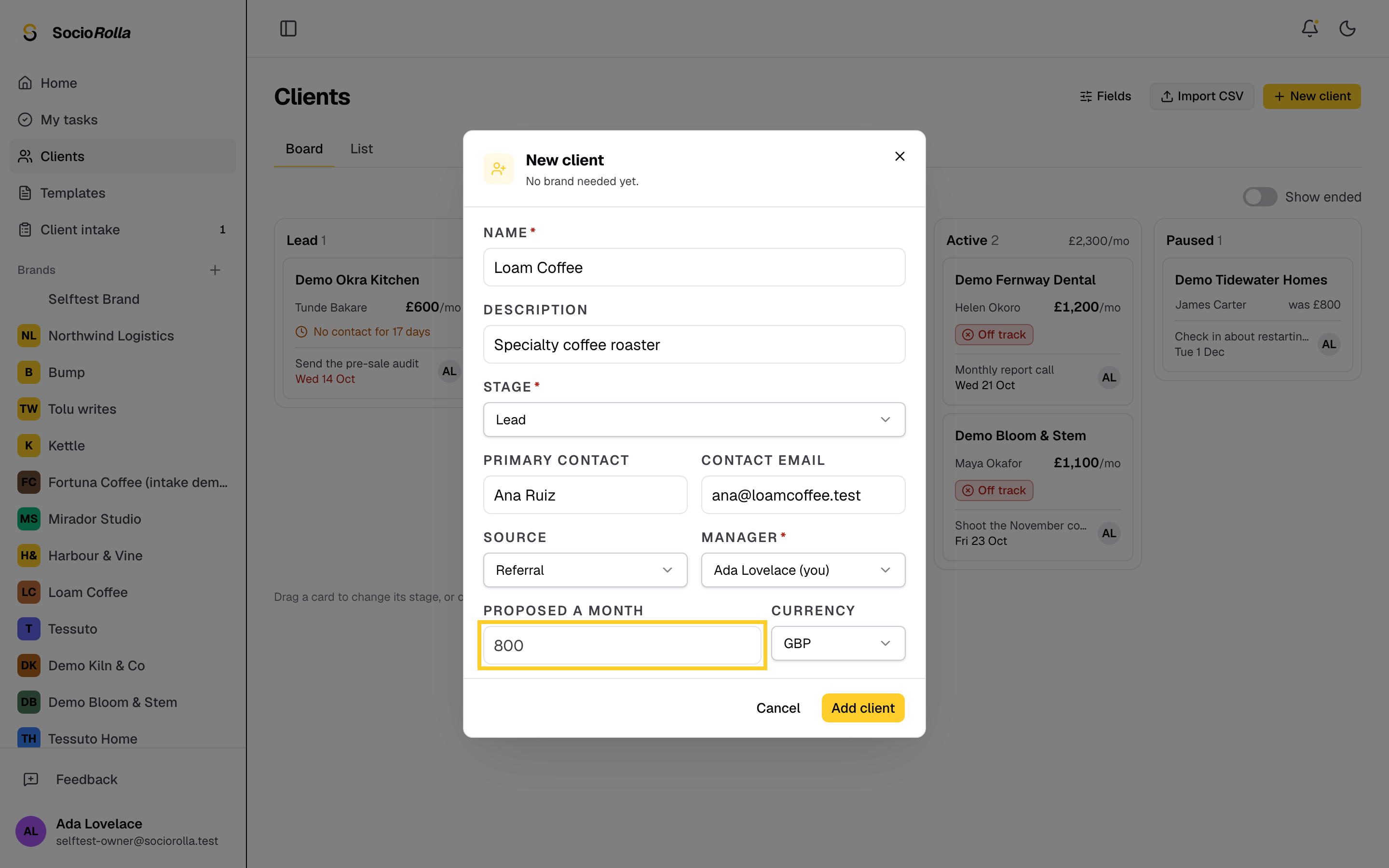 Step 7: Enter what you proposed each month, in the client's currency.