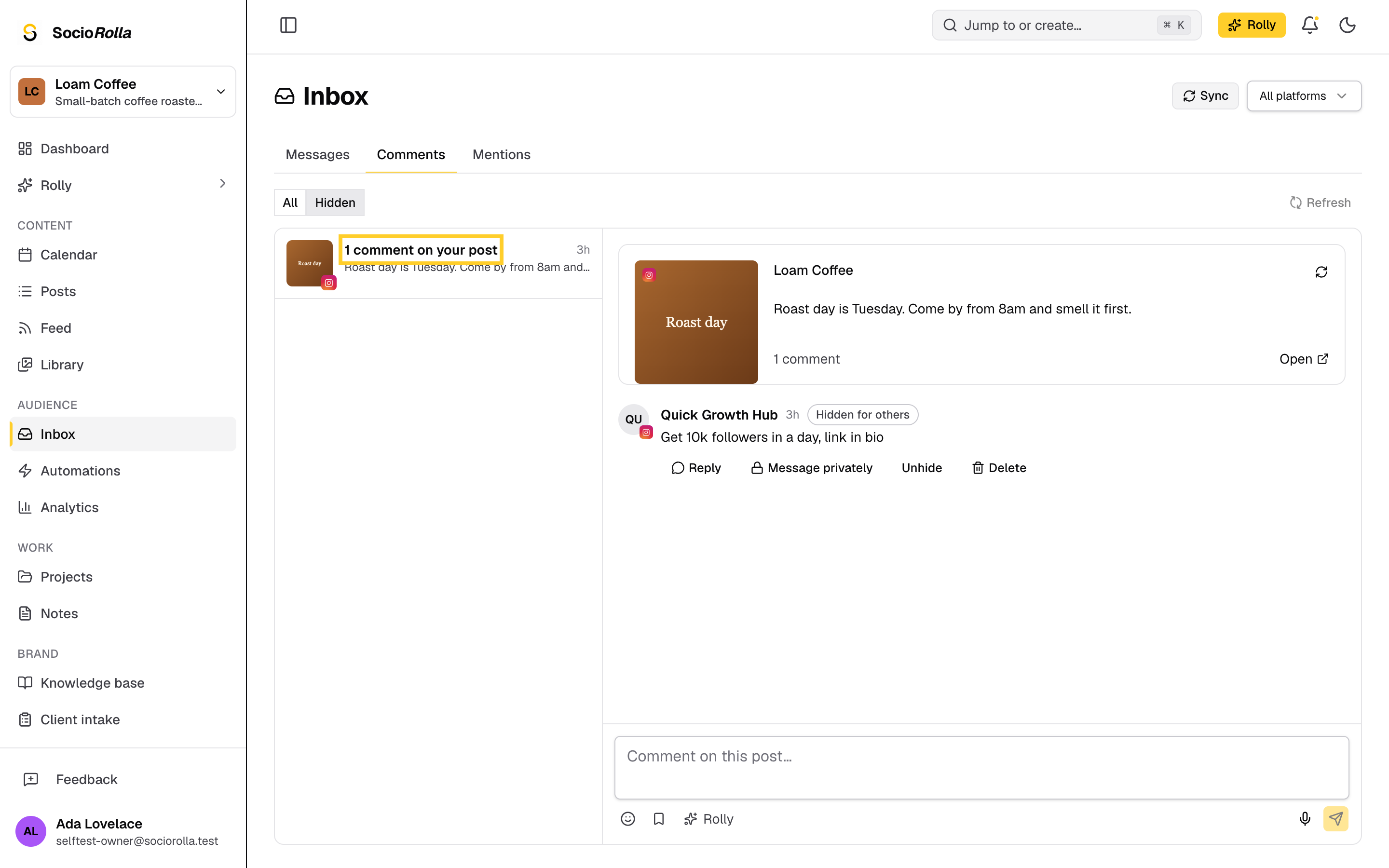 Step 9: Hidden comments wait in their own view.