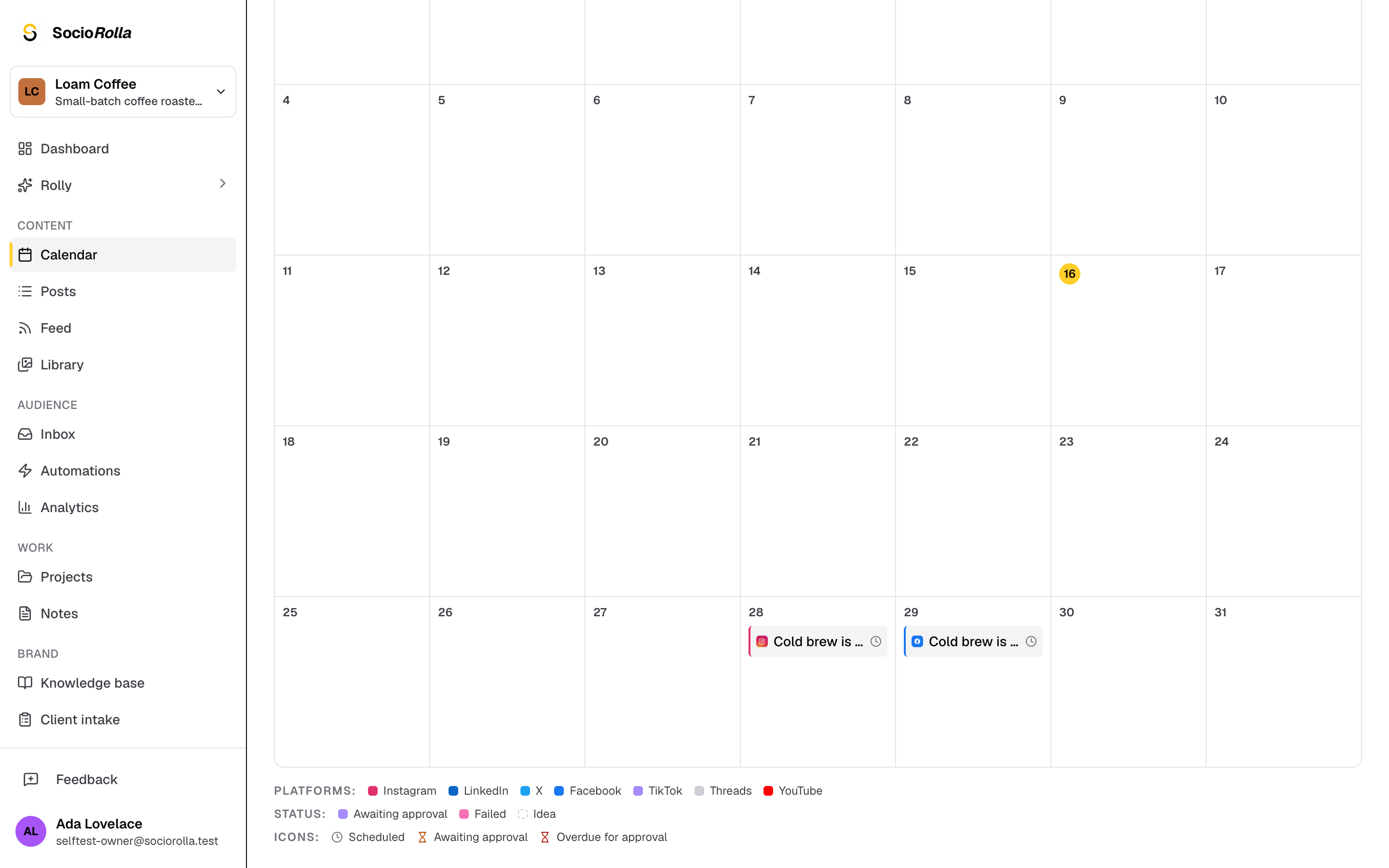 Step 7: The calendar shows each platform on its own day.