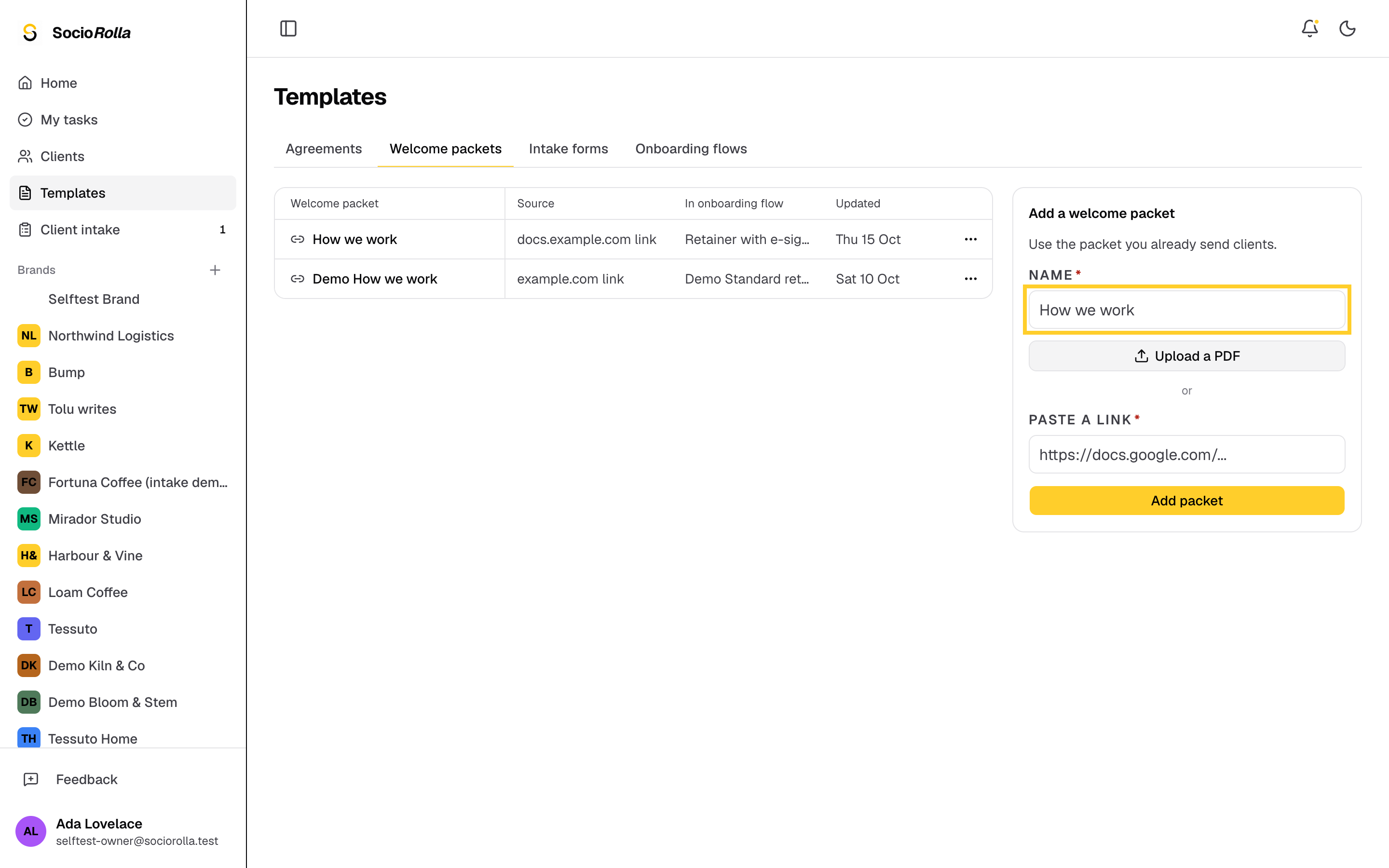 Step 8: Name the packet, then upload a PDF or paste a link to it.