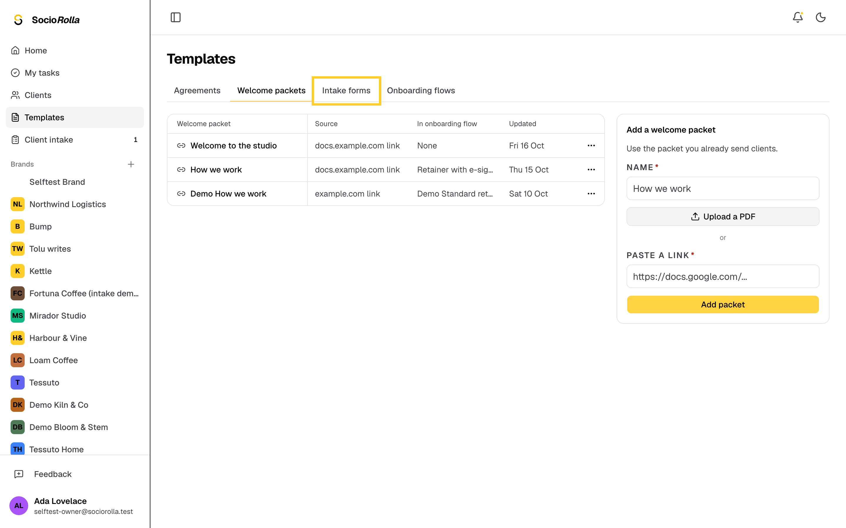 Step 10: Intake forms lists the questionnaires your clients fill in.