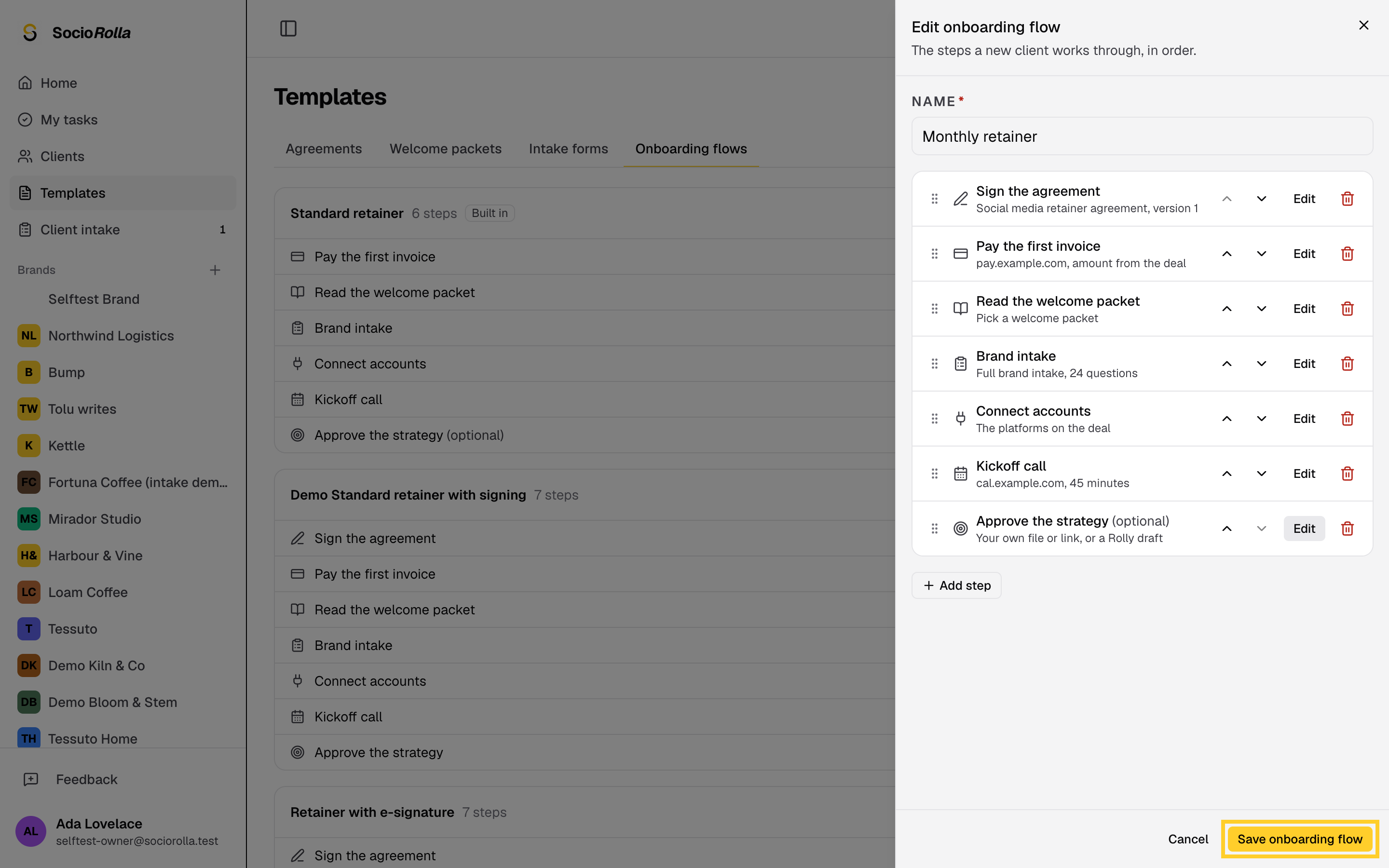 Step 9: Save the flow. You pick one each time you start onboarding.