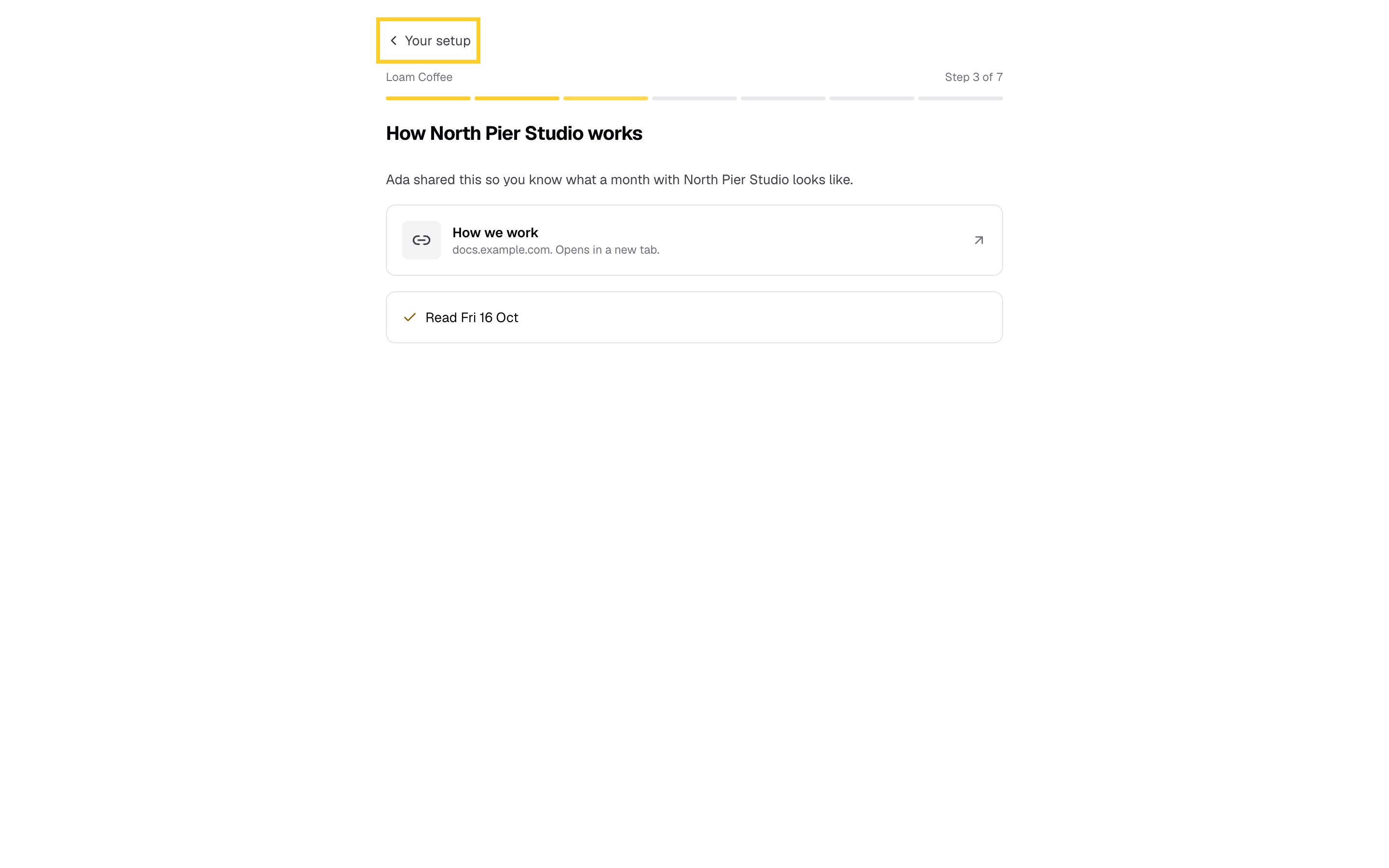 Step 11: Back on their setup page, the brand intake is next.