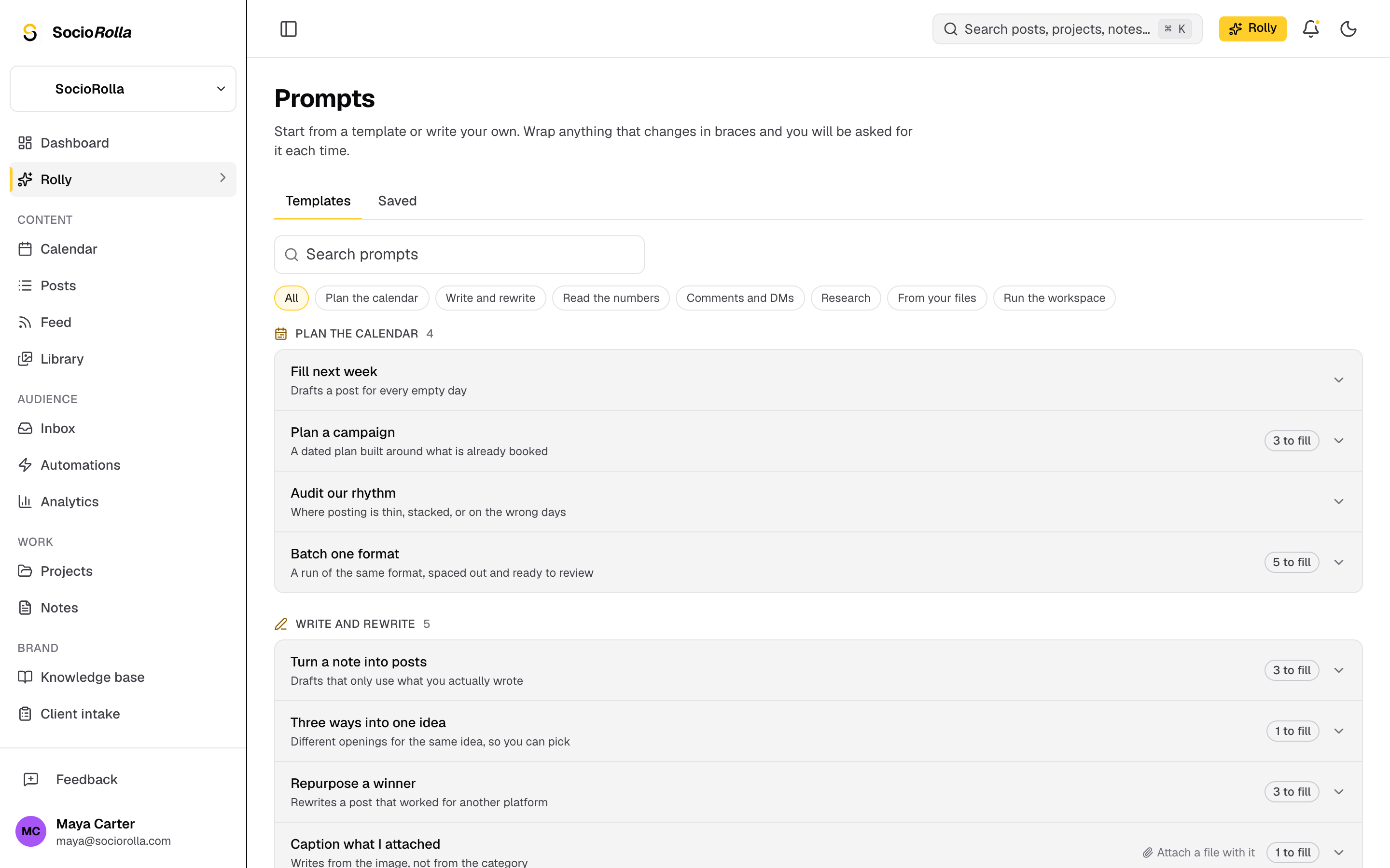 Rolly’s prompt library, grouped by what you are trying to do.