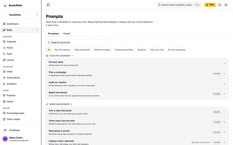 Rolly’s prompt library, grouped by what you are trying to do.