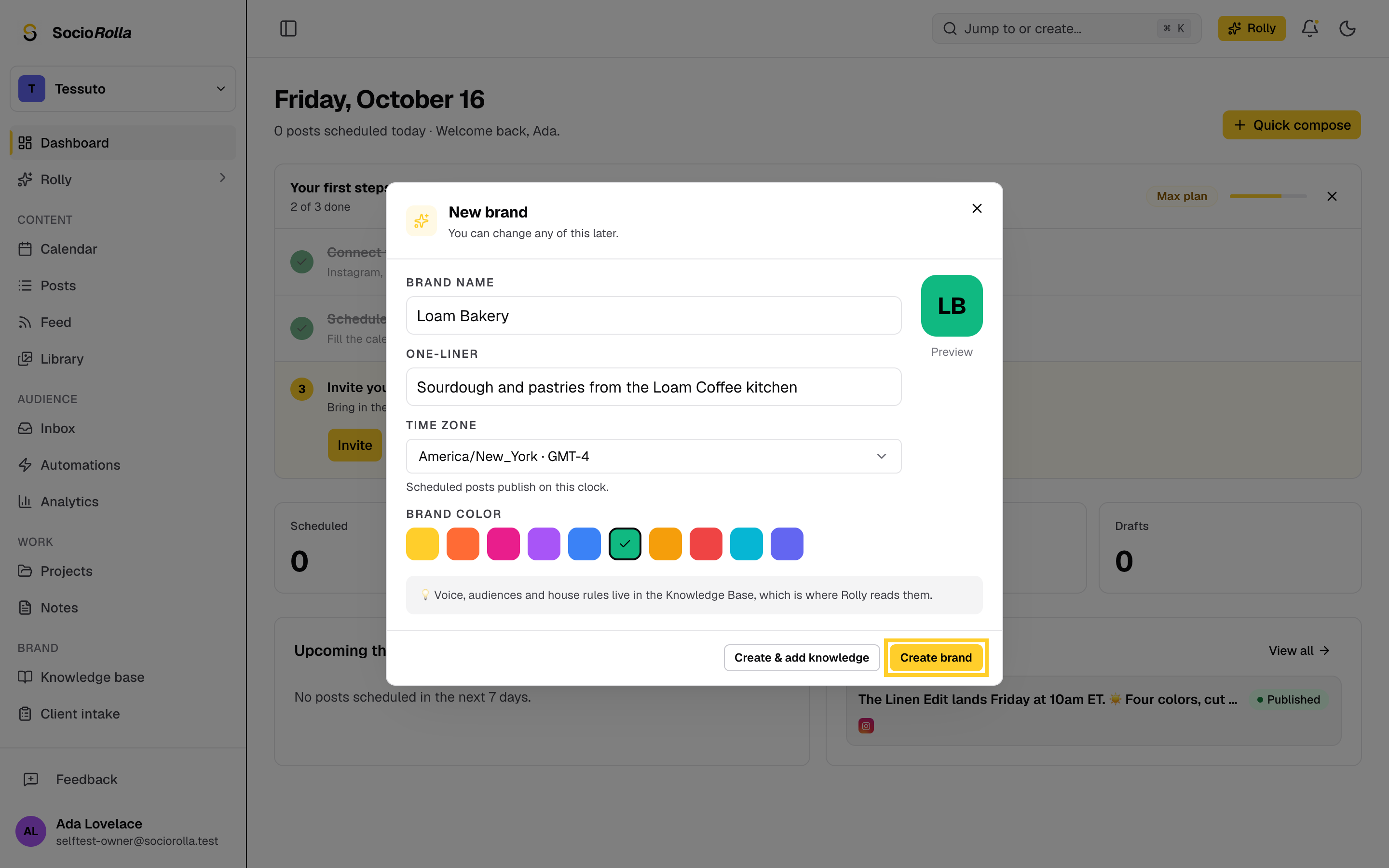 Step 7: Click Create brand to open its dashboard.