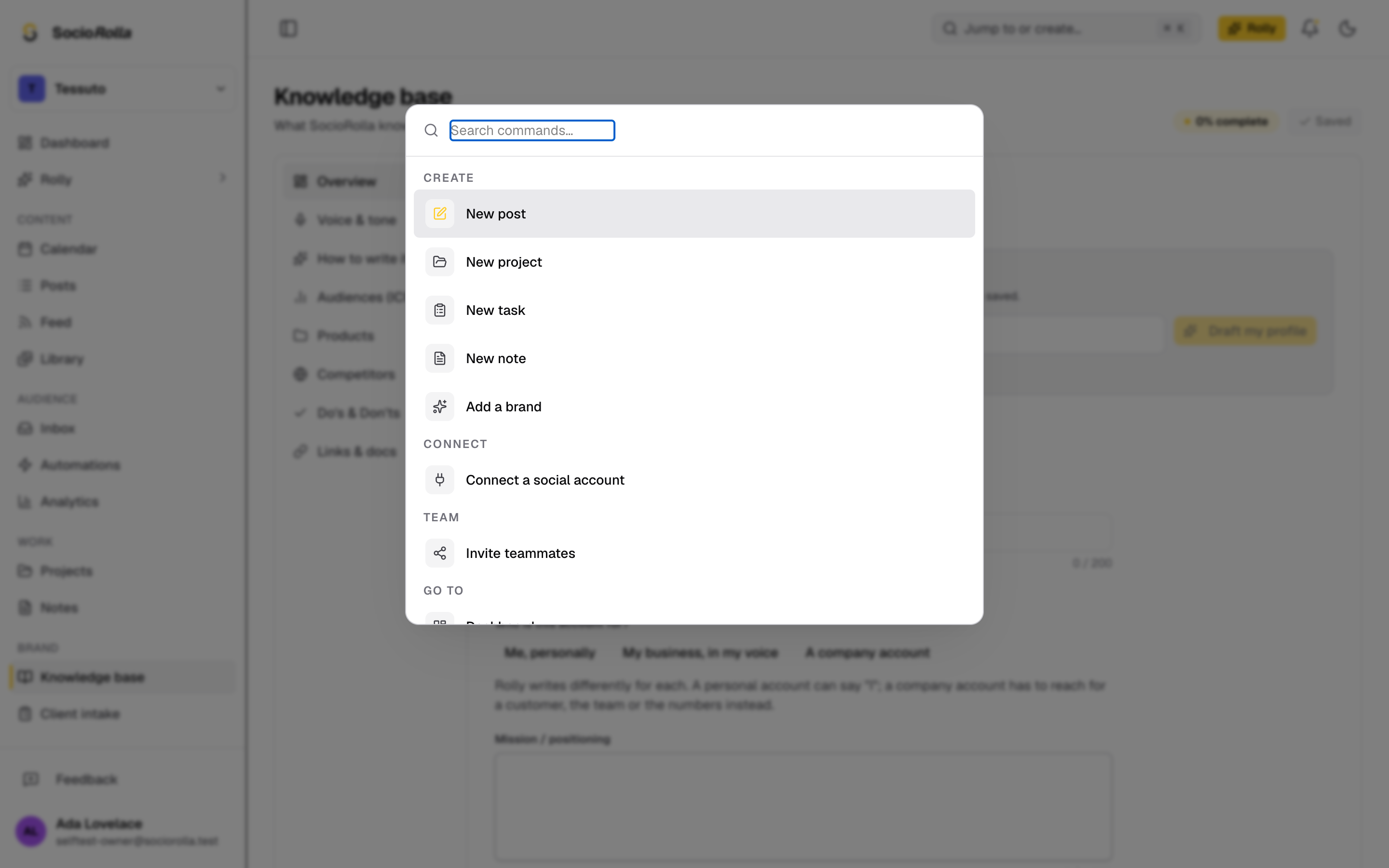 Step 6: The search bar opens a command menu, and Cmd K opens it from anywhere.