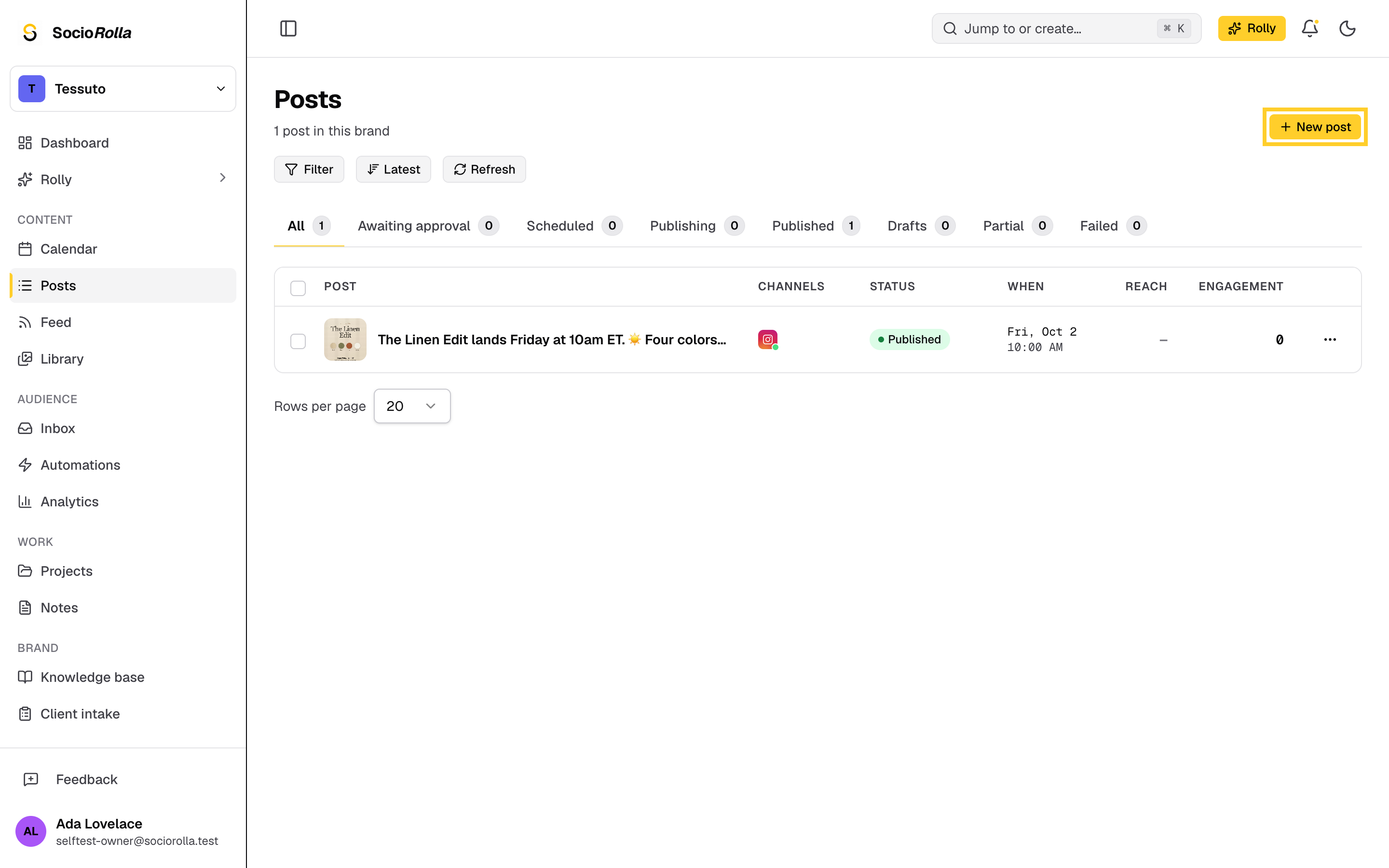 Step 1: In Posts, click New post to start the post your client will review.