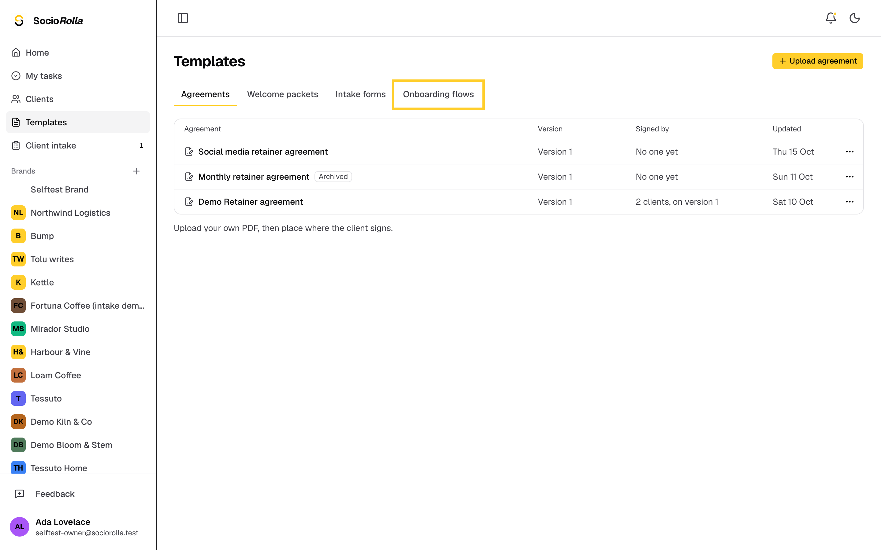 Step 1: Onboarding flows live on the Templates page, in their own tab.