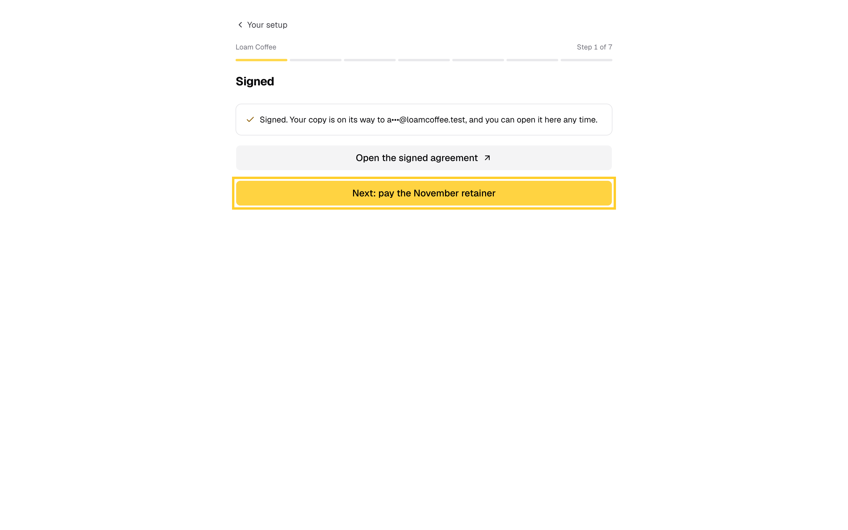 Step 7: Next, the first invoice. Pay opens your payment link in a new tab.