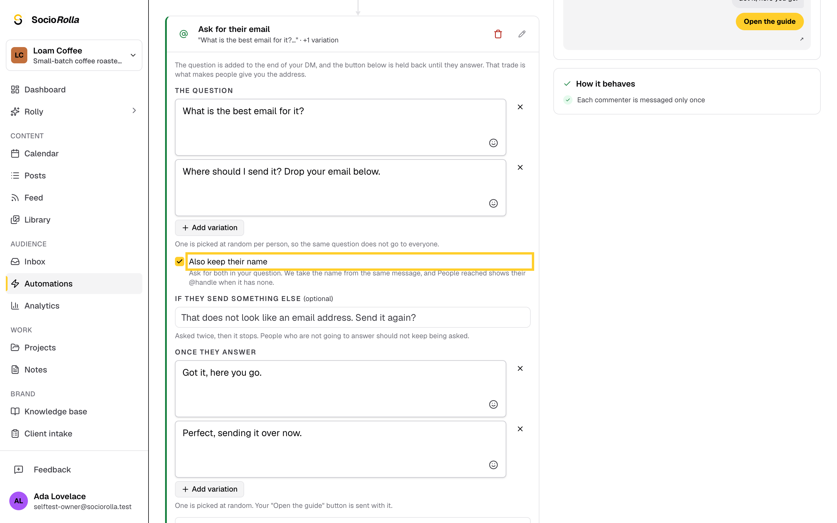 Step 2: Ask for the email, and the name too if you want it.