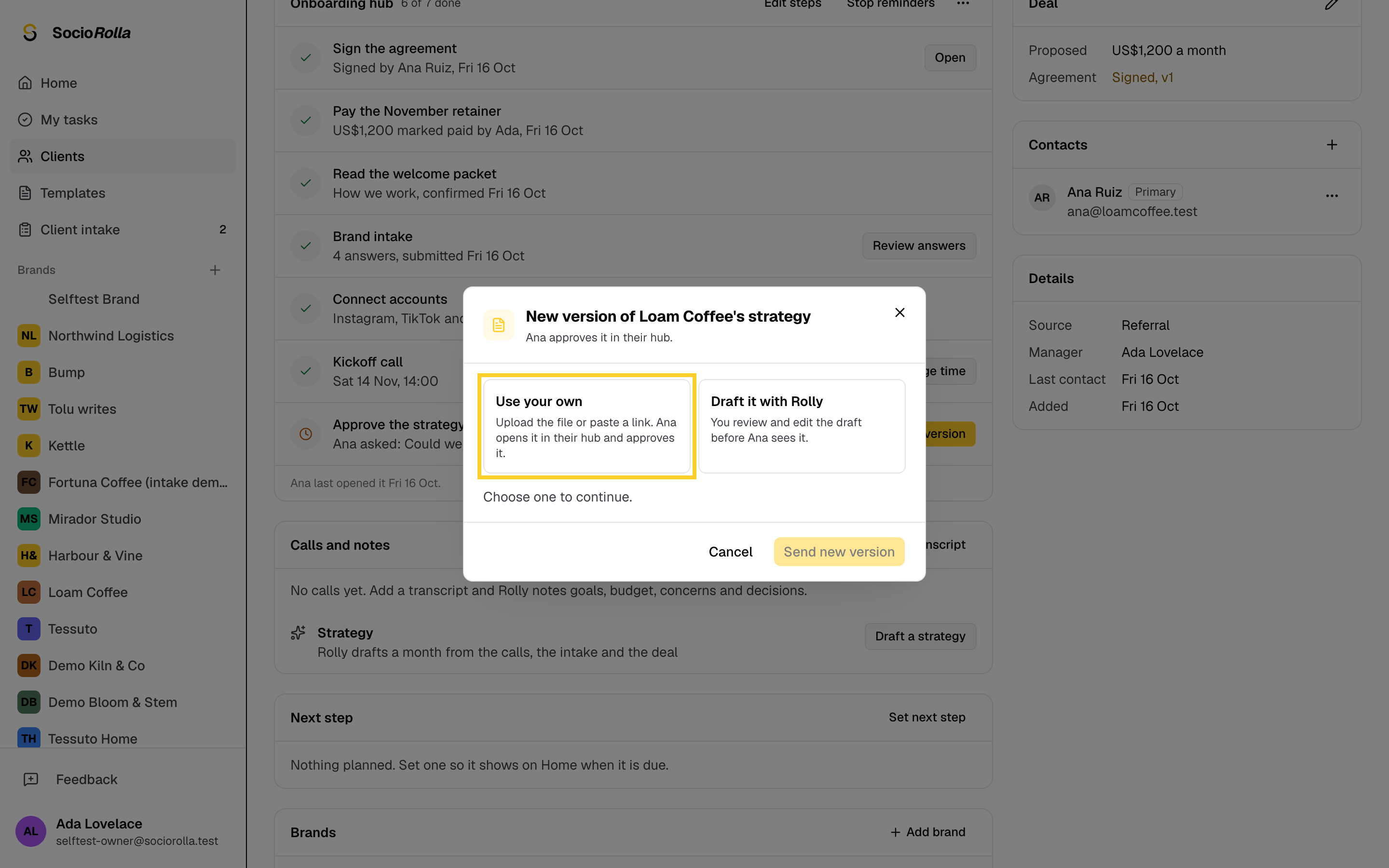 Step 8: Use your own file or link, or have Rolly draft it.
