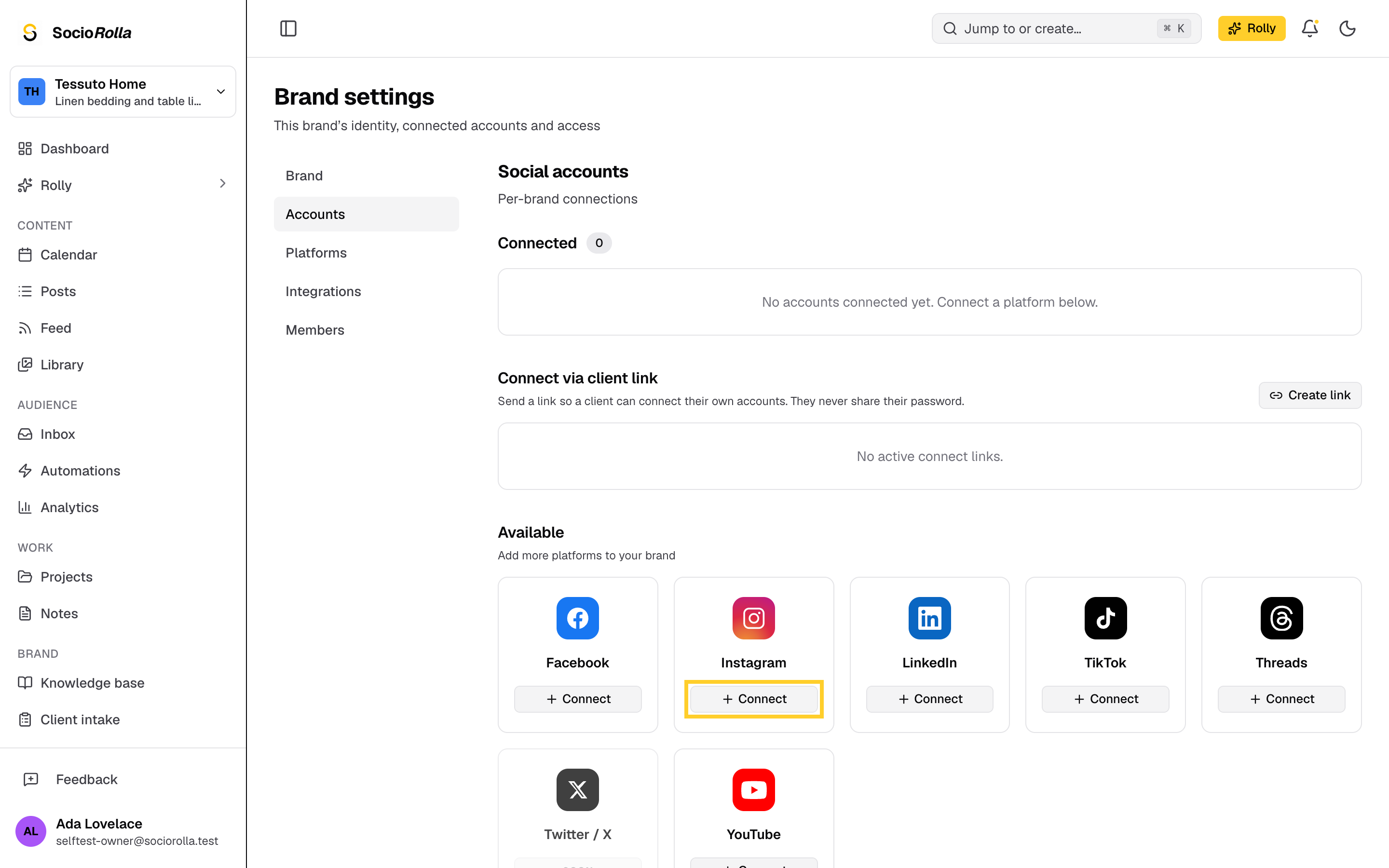 Step 4: Click Connect on the platform you want, here Instagram.