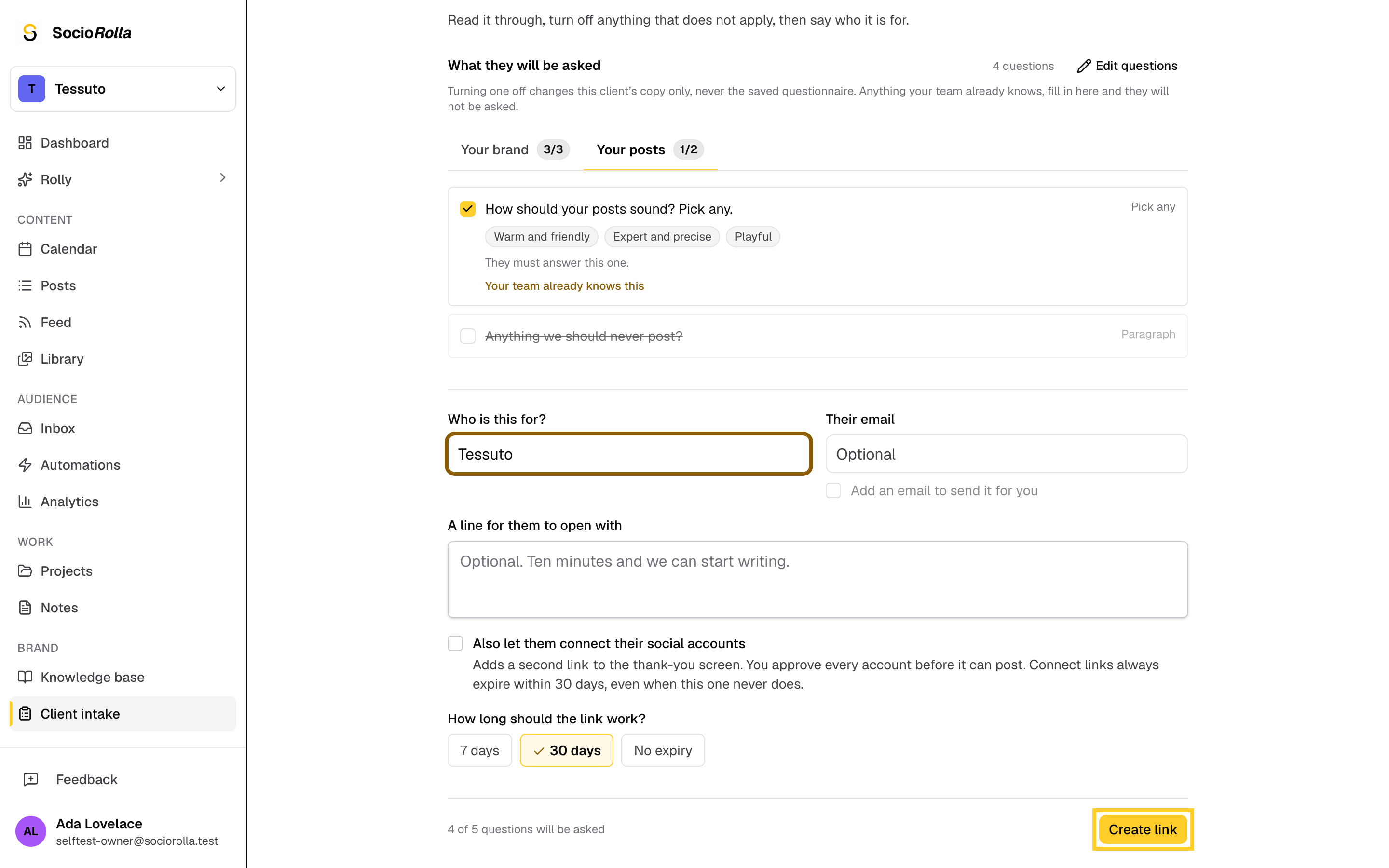 Step 5: Create the link and copy it for your client.