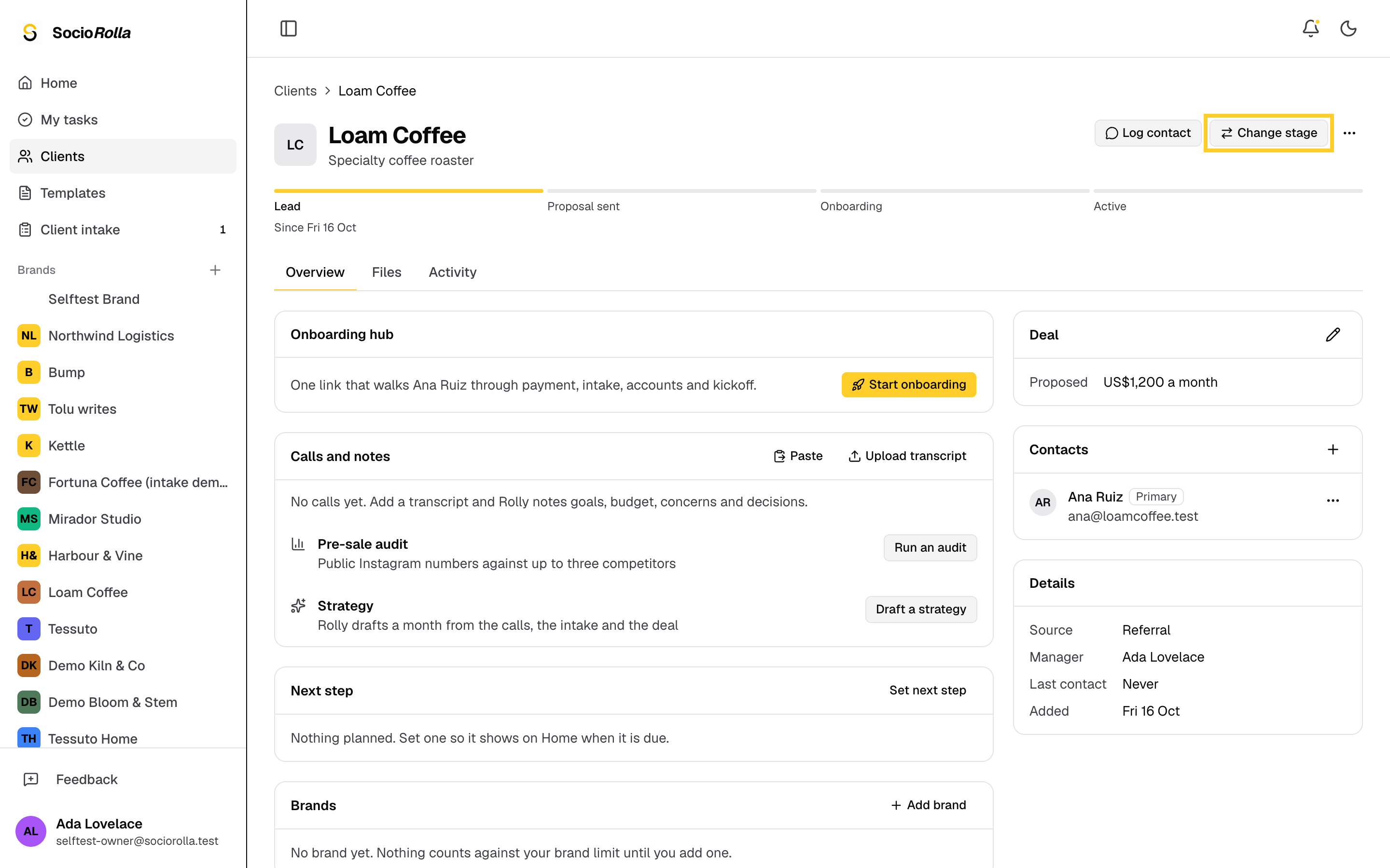Step 9: When you send a proposal, click Change stage.