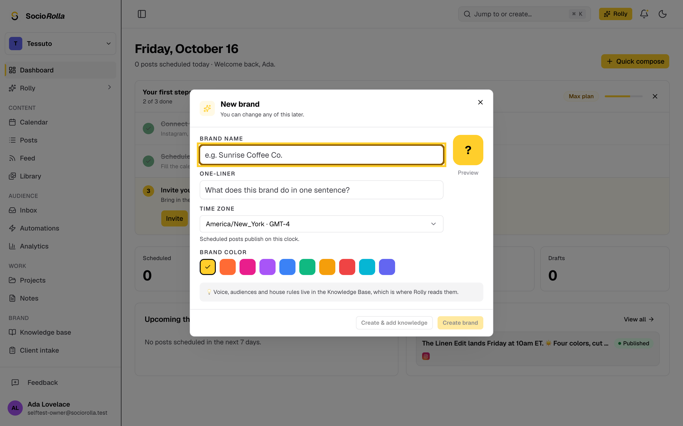Step 3: Type the brand's name as your client writes it.