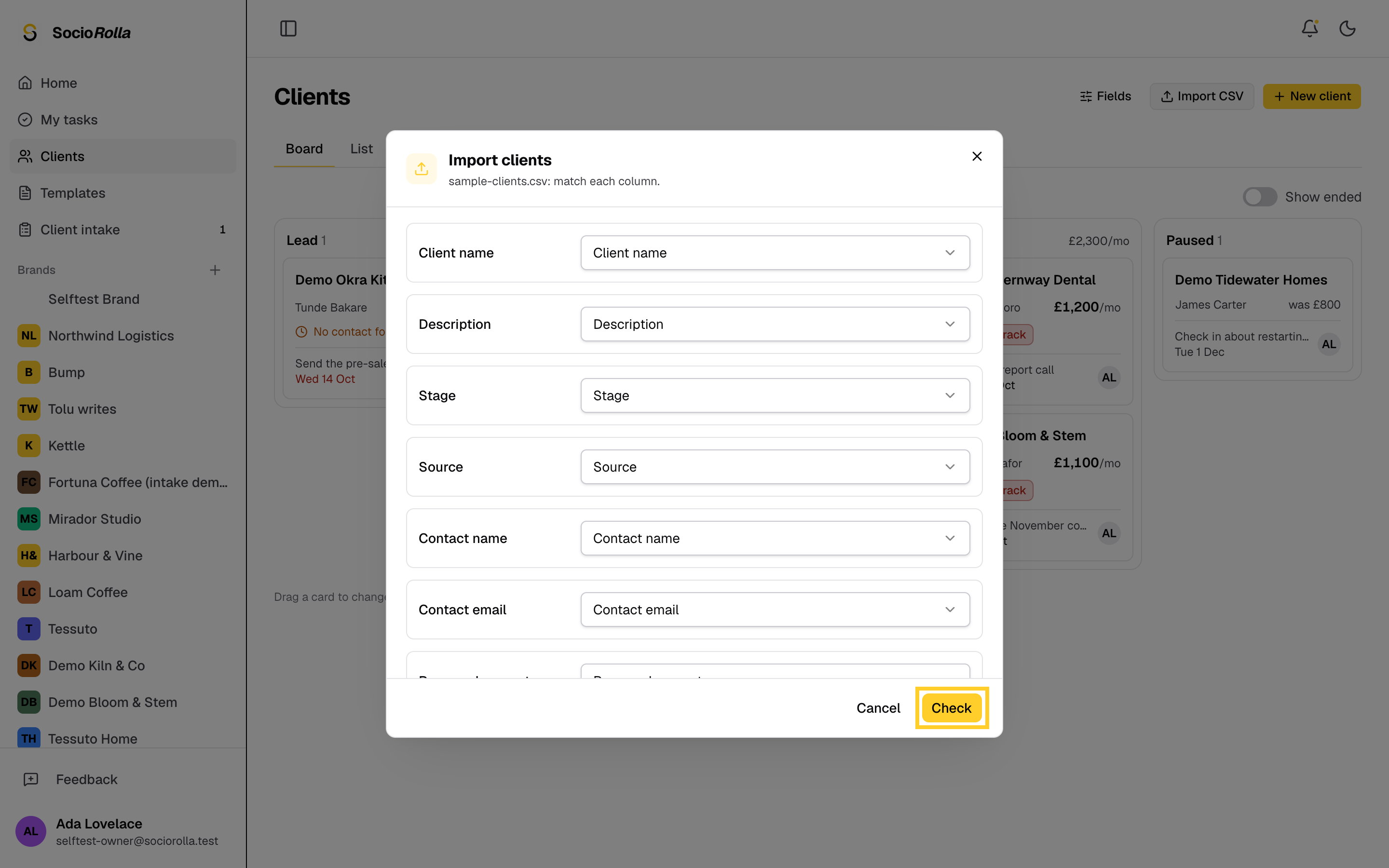 Step 15: Click Check to see what the import will do. Nothing is saved yet.