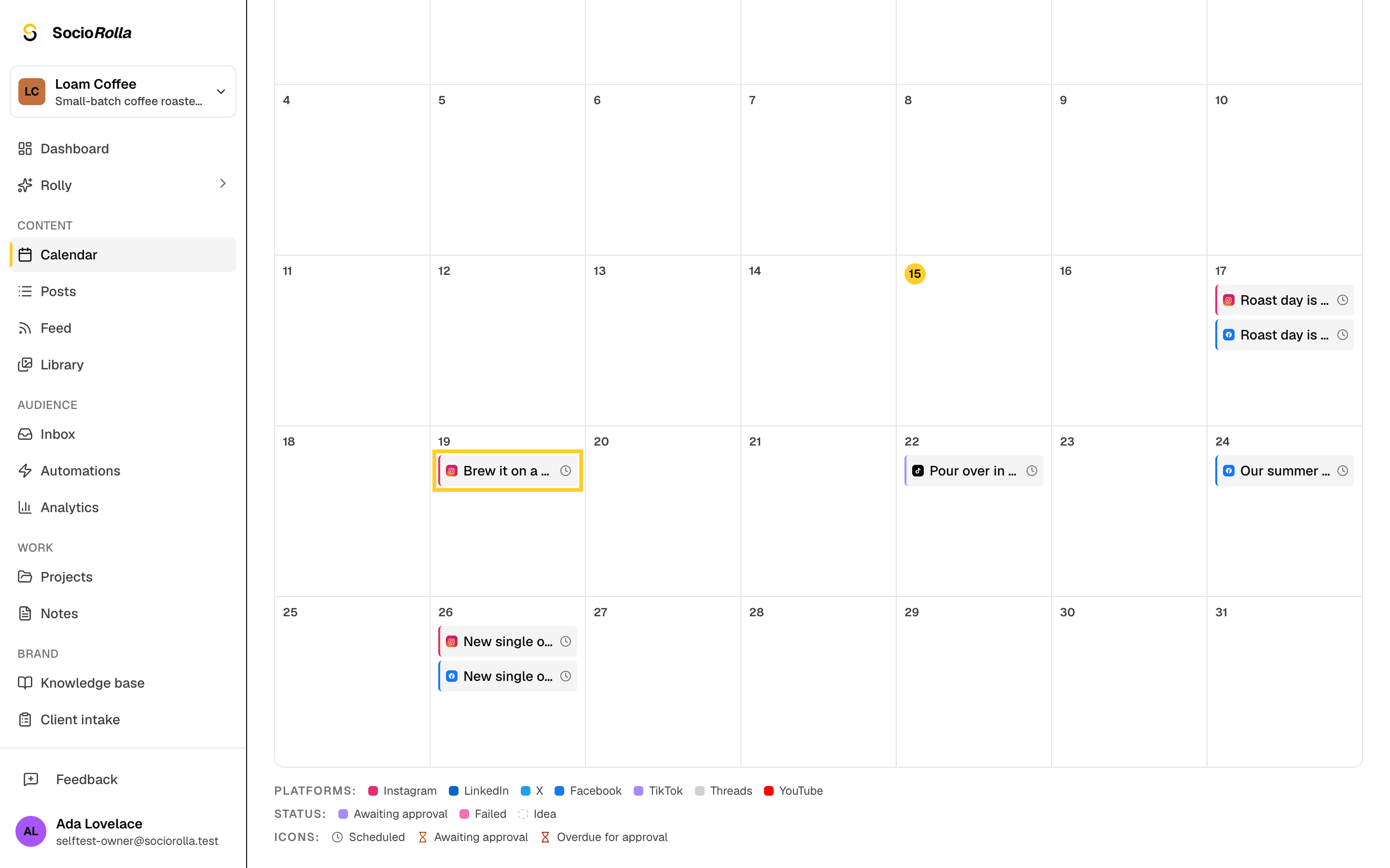 Step 3: Drag a post to another day to reschedule it.