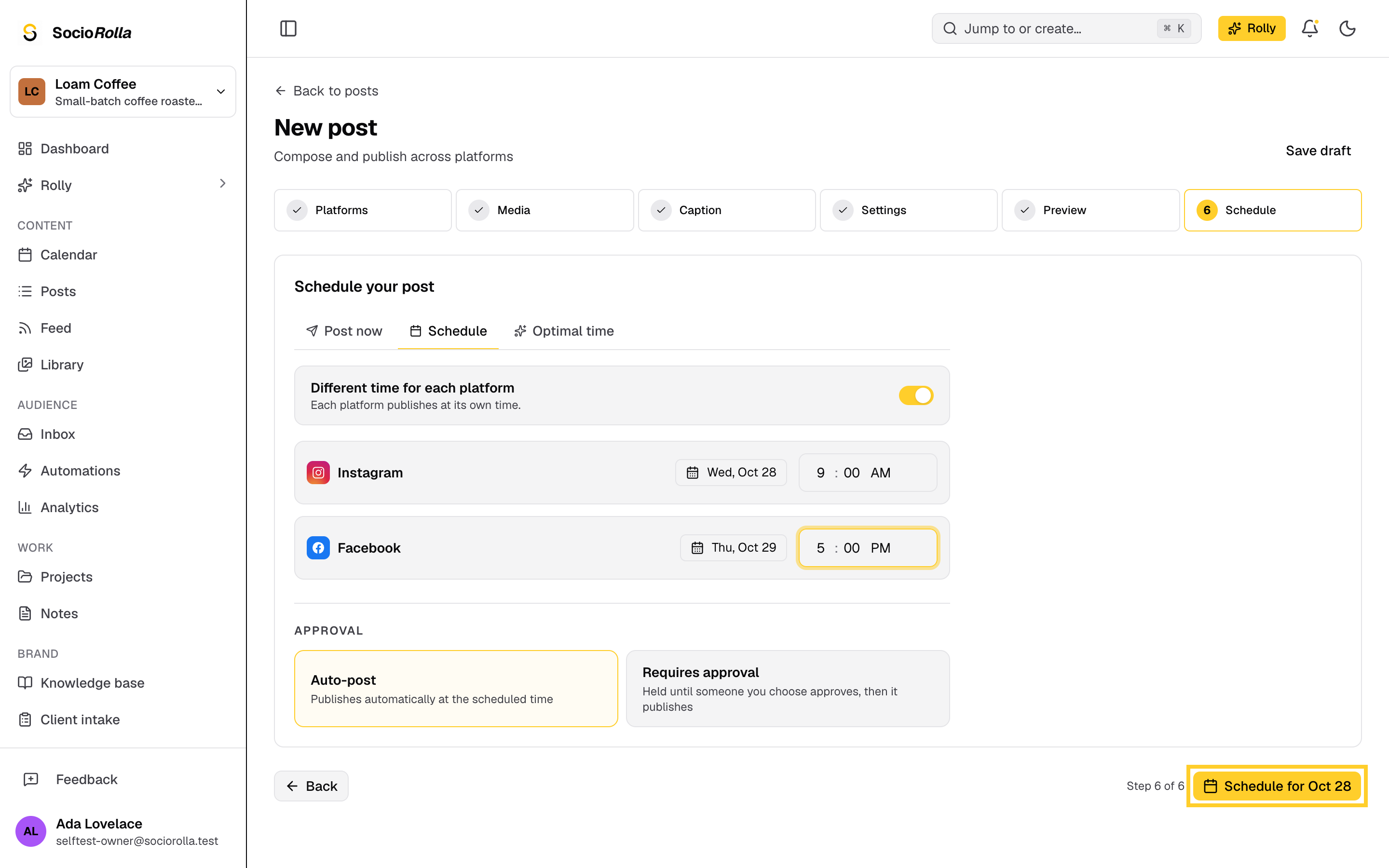 Step 6: Click Schedule, and each platform waits for its own time.