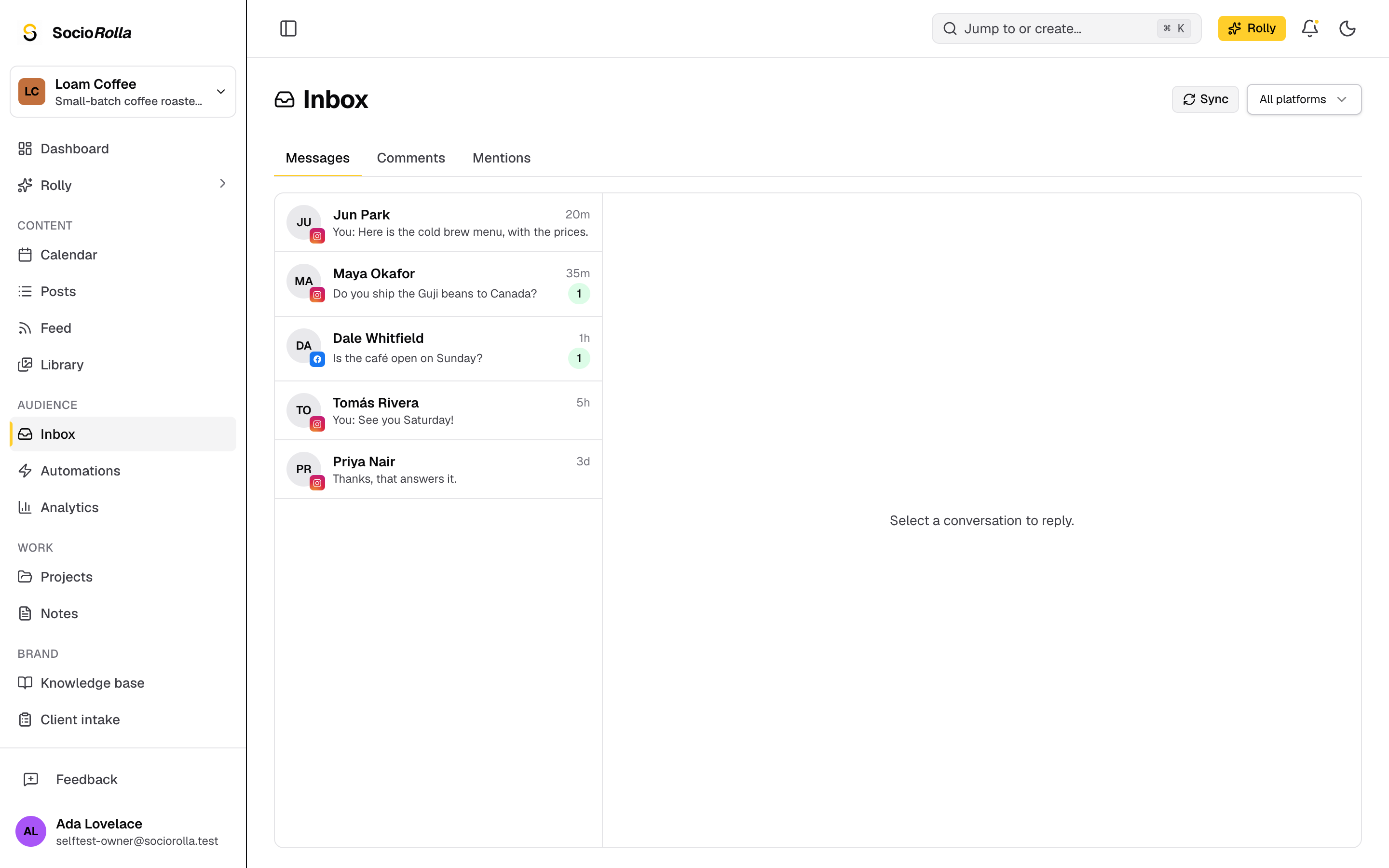 Step 1: Messages lists every conversation, newest first.