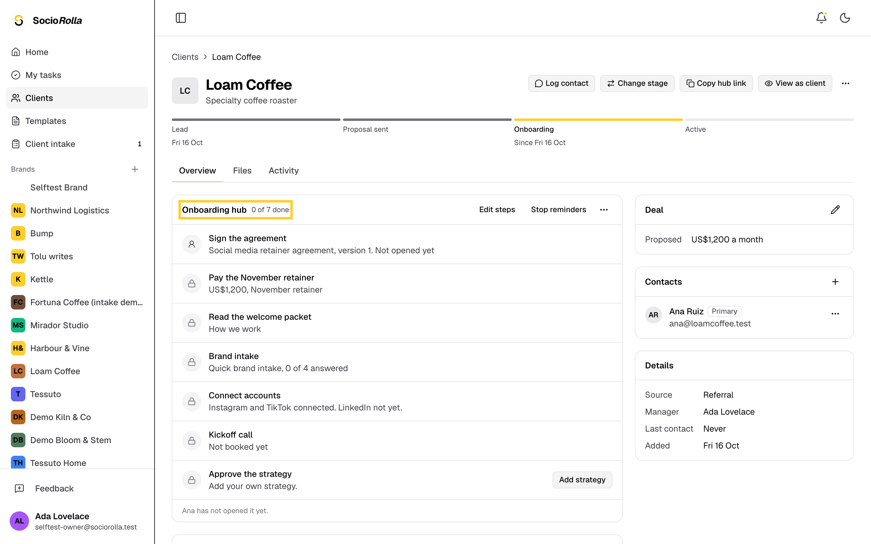 Step 9: The Onboarding hub card shows each step and who it is waiting on.
