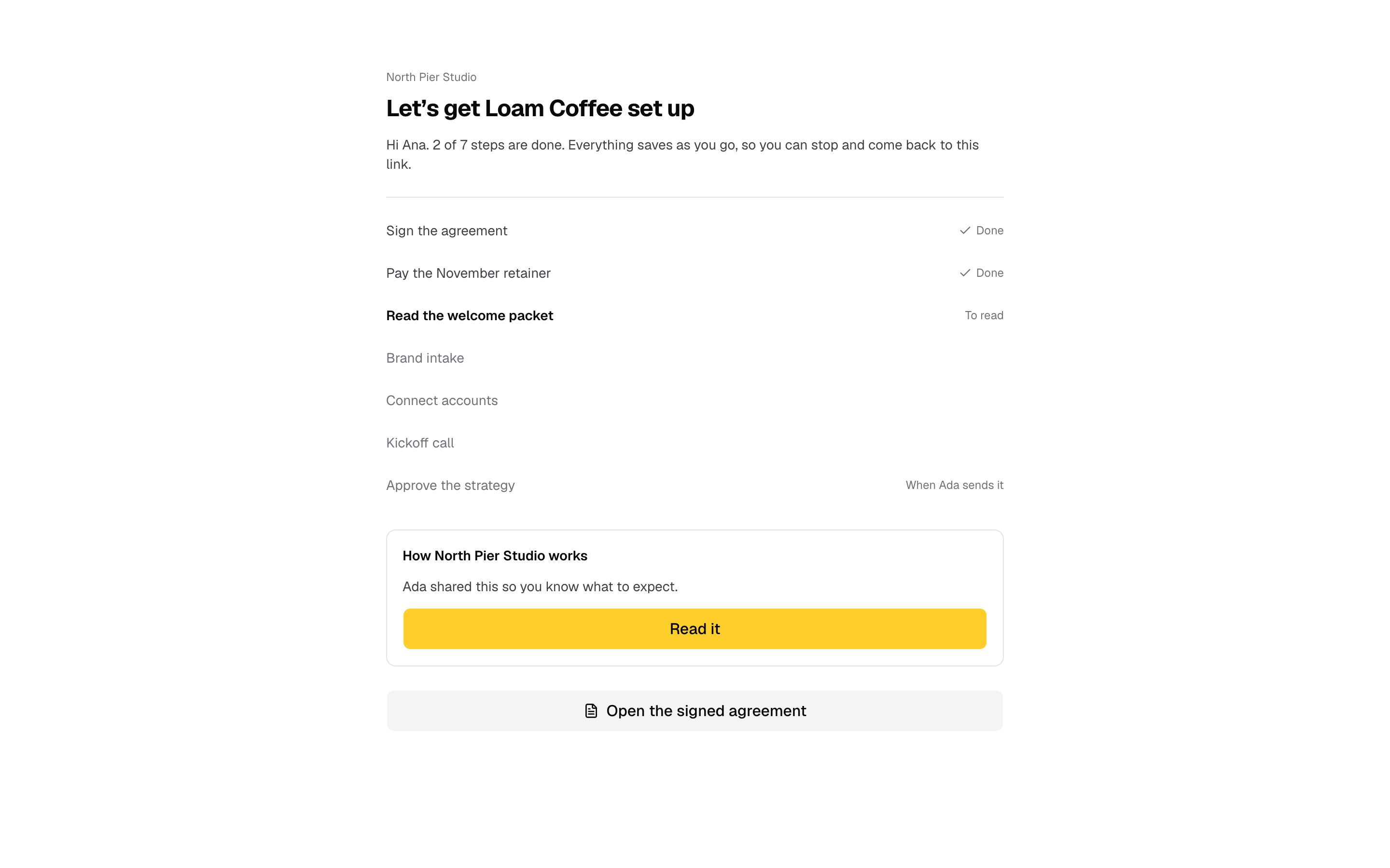Step 9: Once you confirm the payment, your welcome packet opens.