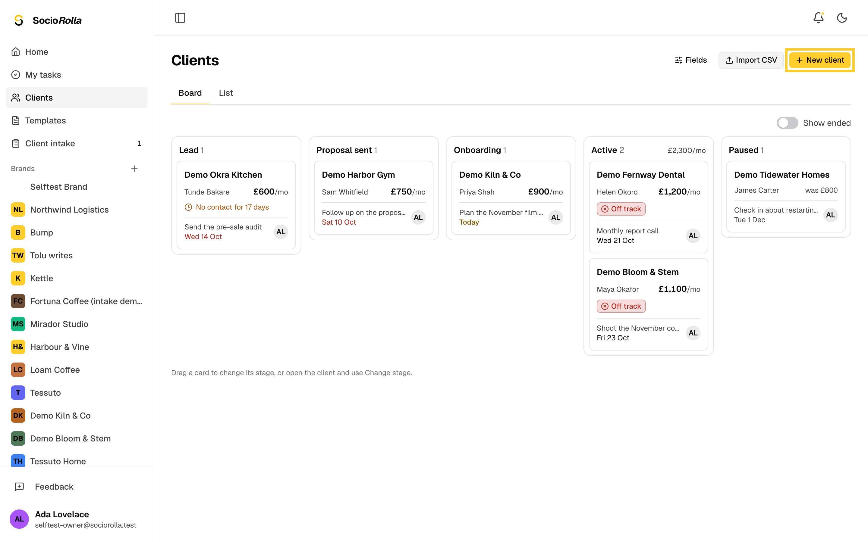 Step 2: Click New client to add someone you are talking to.
