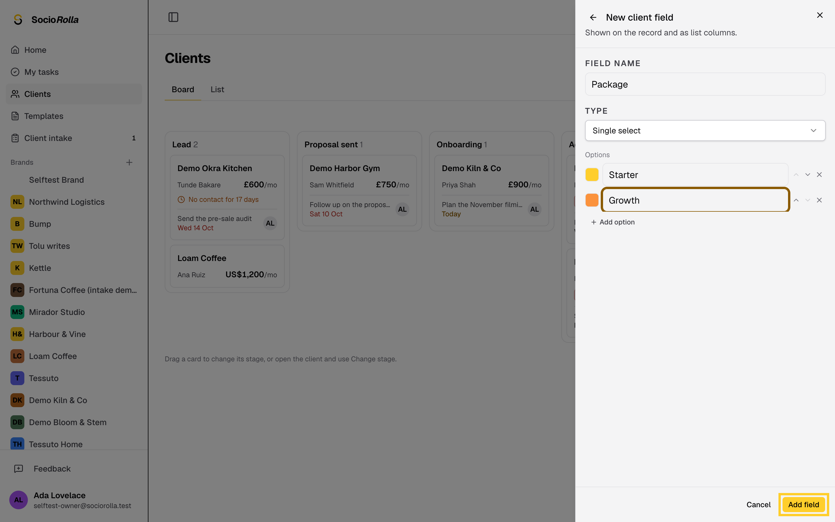 Step 5: Click Add field. It now shows on every client record.