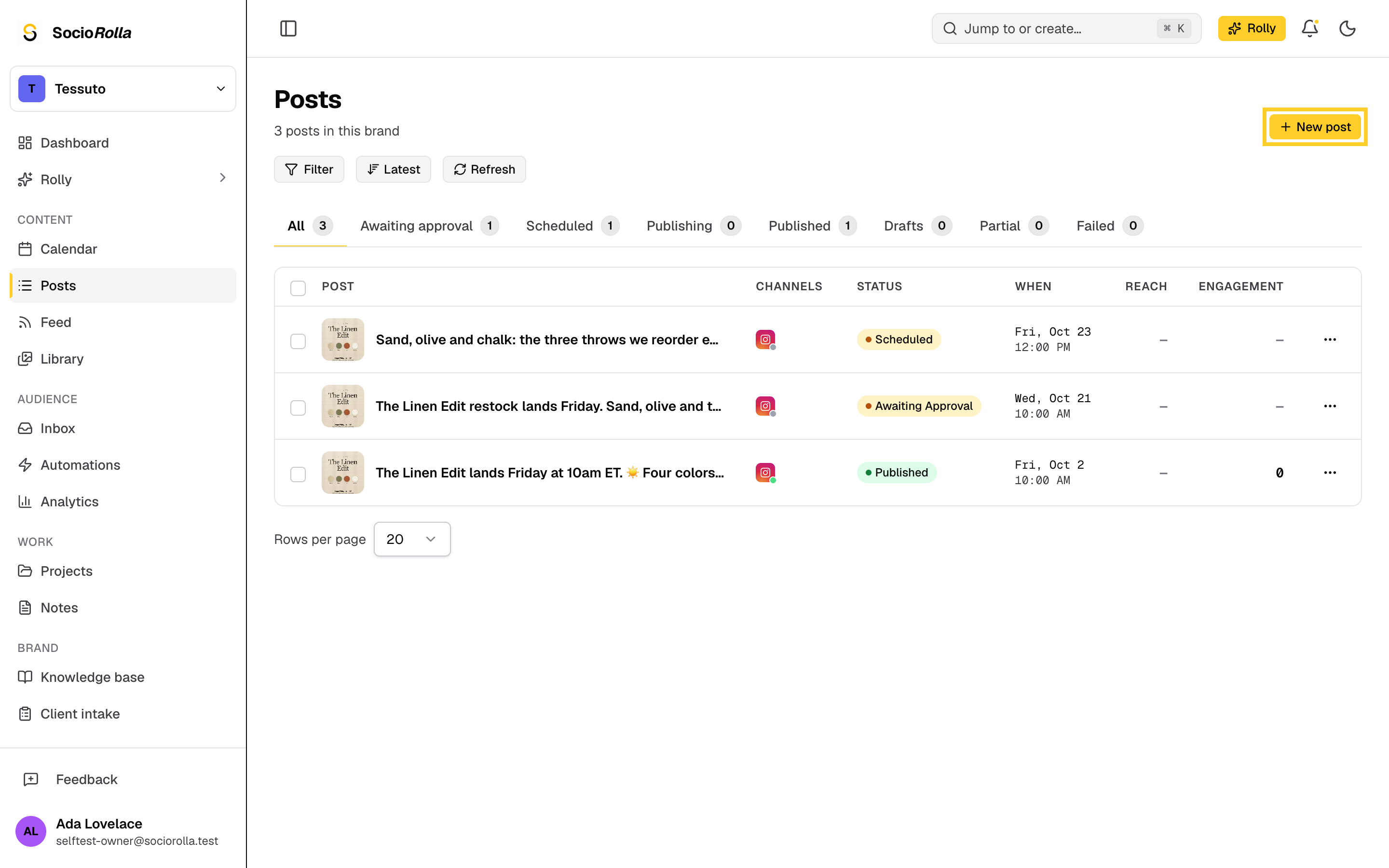 Step 1: In Posts, click New post to open the composer.