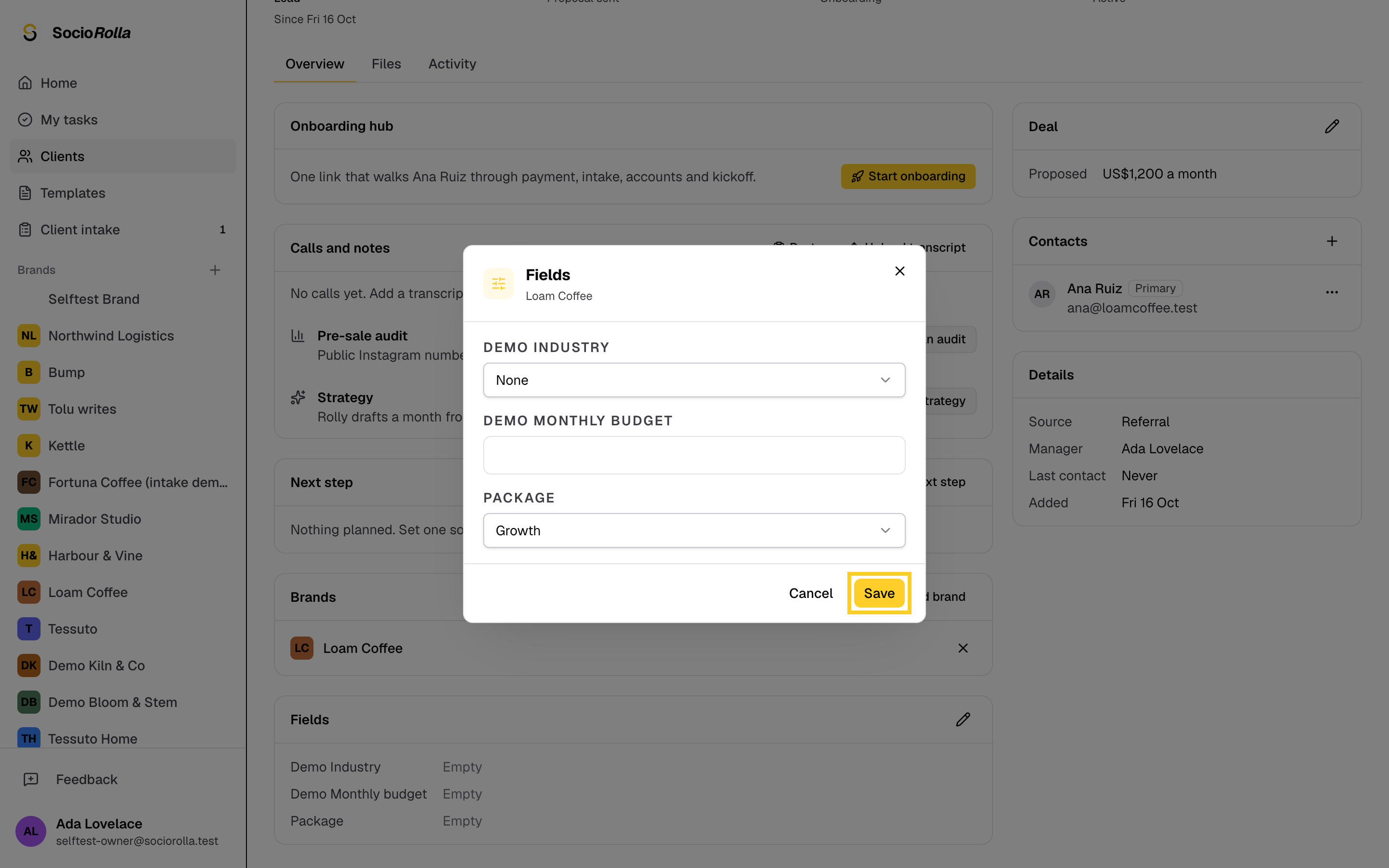 Step 9: Click Save. The value is kept on the client's record.