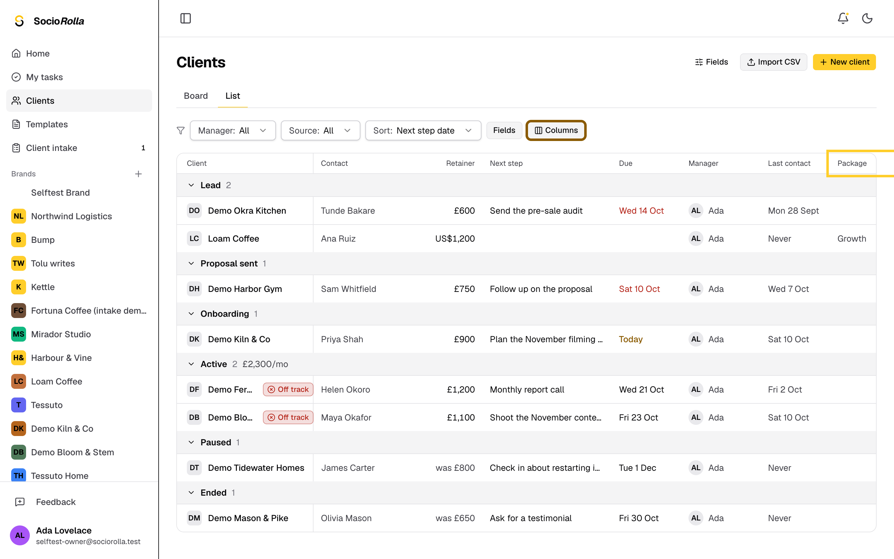 Step 12: Each client's value now sits in its own column.