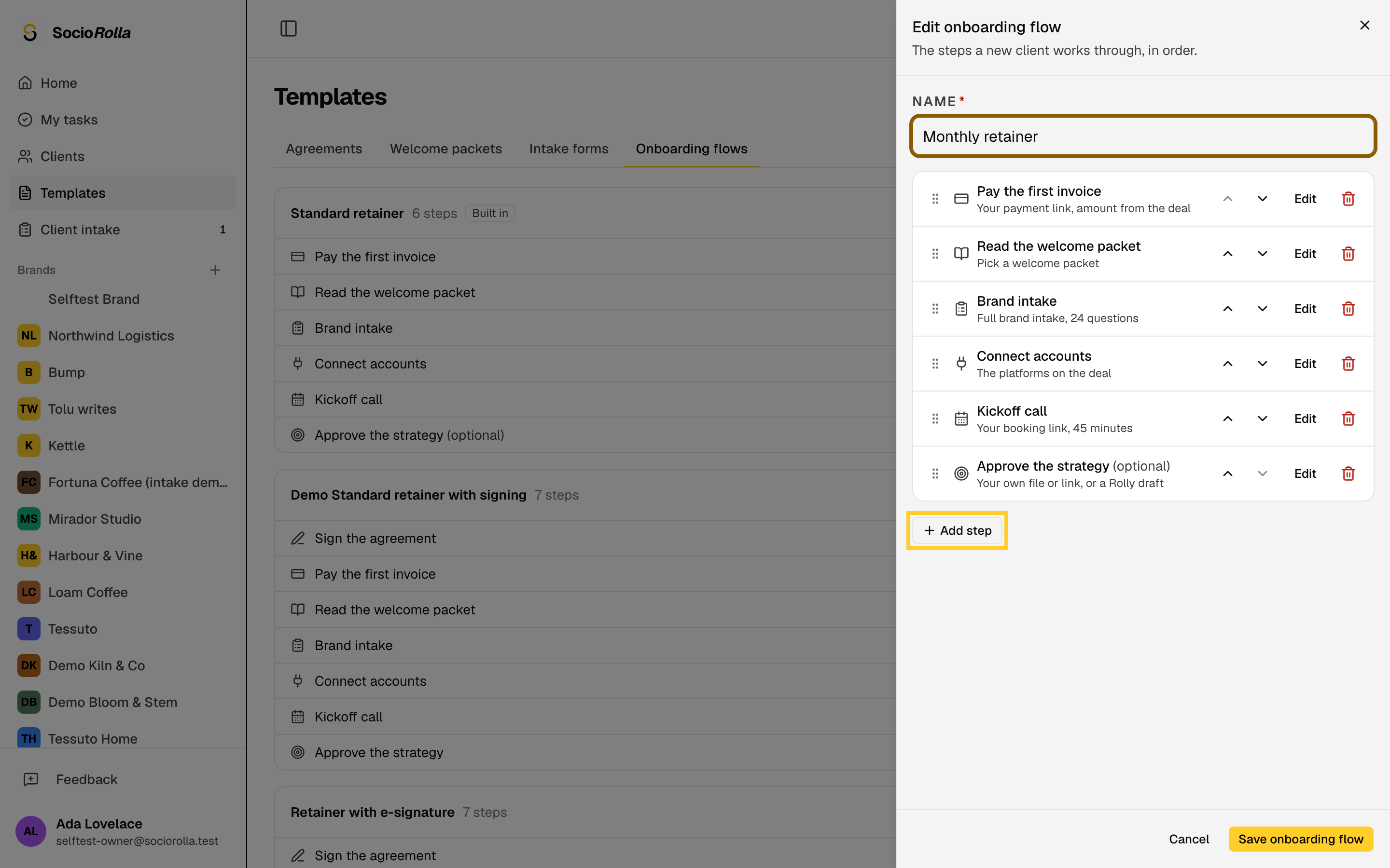Step 4: Add step lists every step a client can work through.