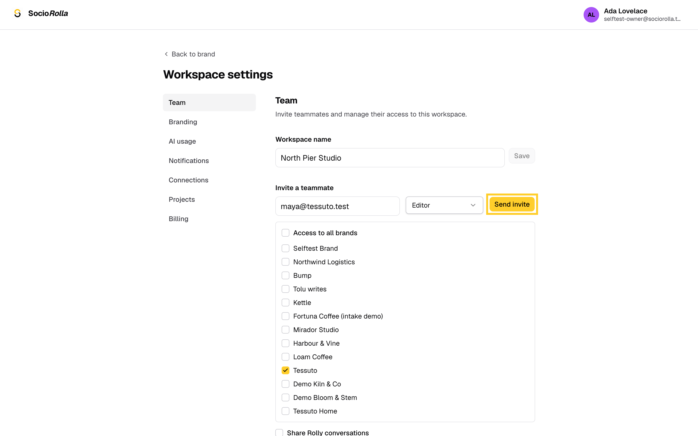 Step 7: Click Send invite, and they get an email with a link to join.
