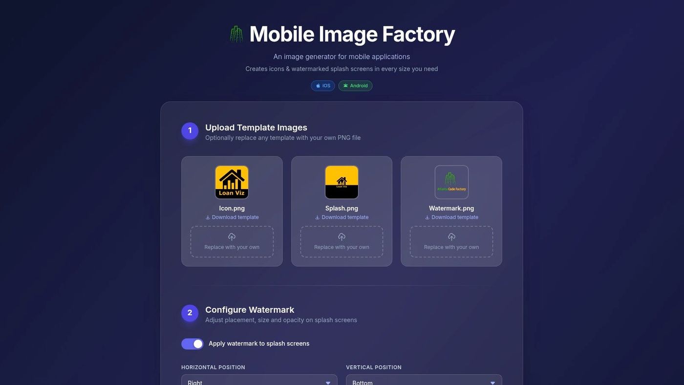Mobile Image Factory, App Icon & Splash Screen Generator
