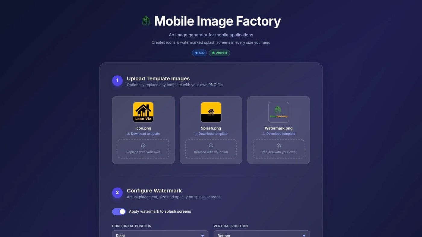 Mobile Image Factory, App Icon & Splash Screen Generator