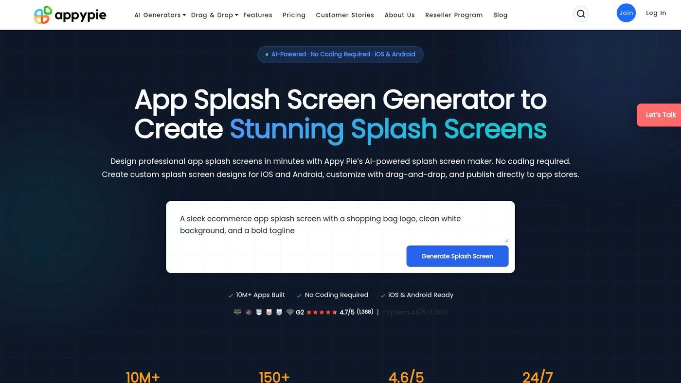 Appy Pie, AI App Splash Screen Generator